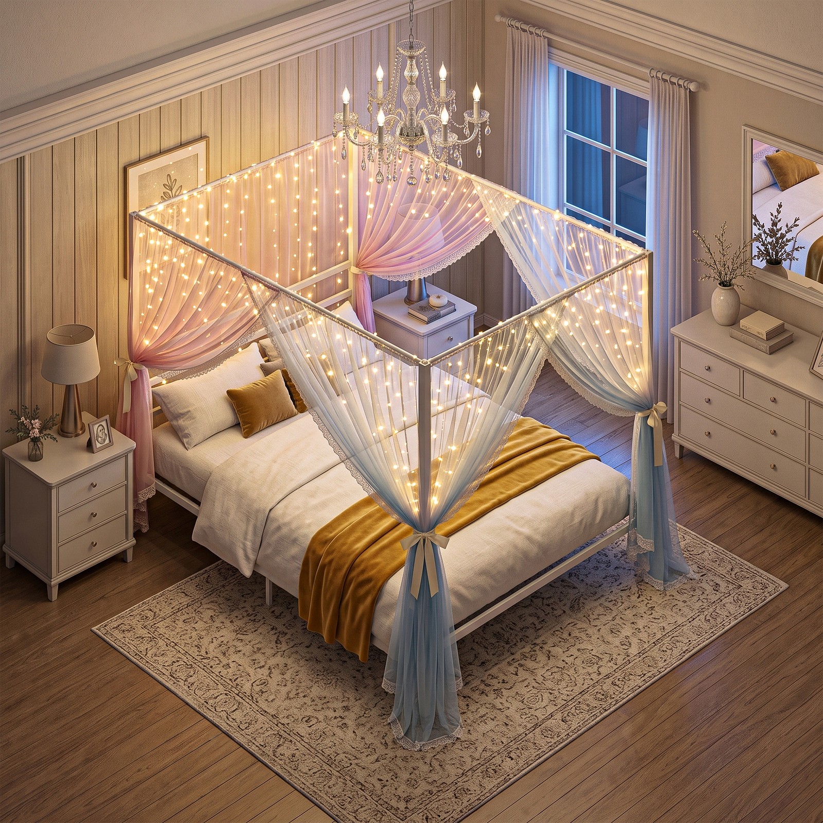 Space Saving Full Metal Canopy Bed Frame Low Profile Bed Base Easy To Install