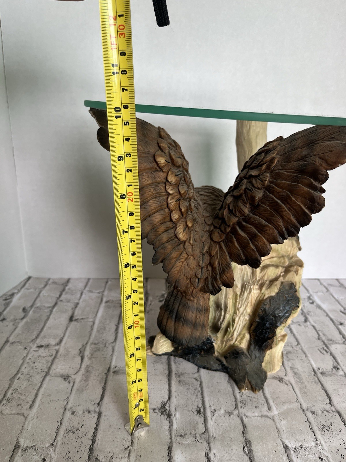 Vintage Resin Owl & Fledglings End Side Table Clear Round Glass Top Nature Decor