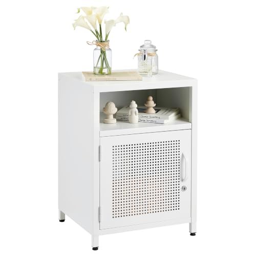 Metal Locker Nightstand Stainless Steel Bedside Table | with Locking 1 White