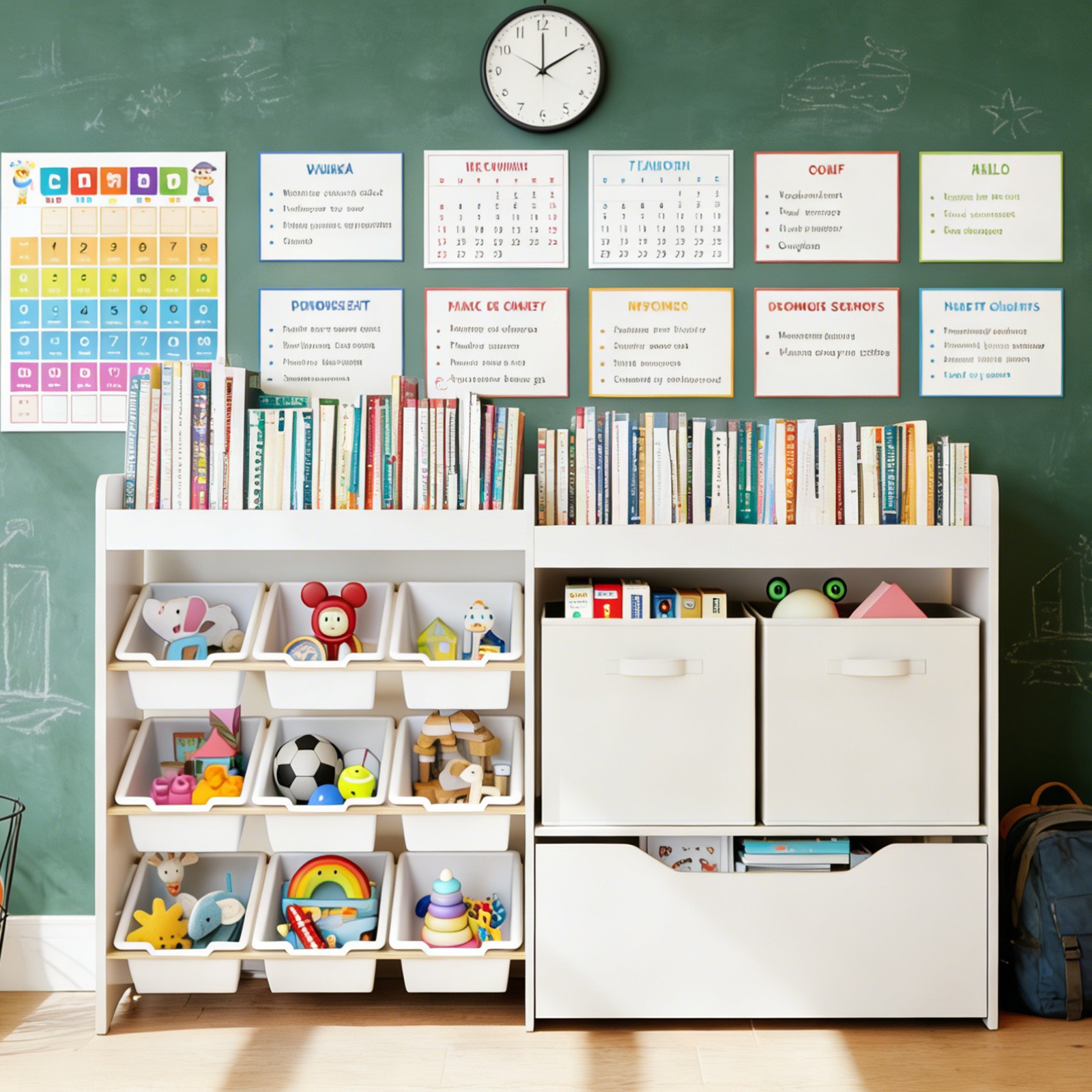 White Kid Toy Storage Organizer w/Bookshelf,Bins,Movable Drawer Nursery Playroom