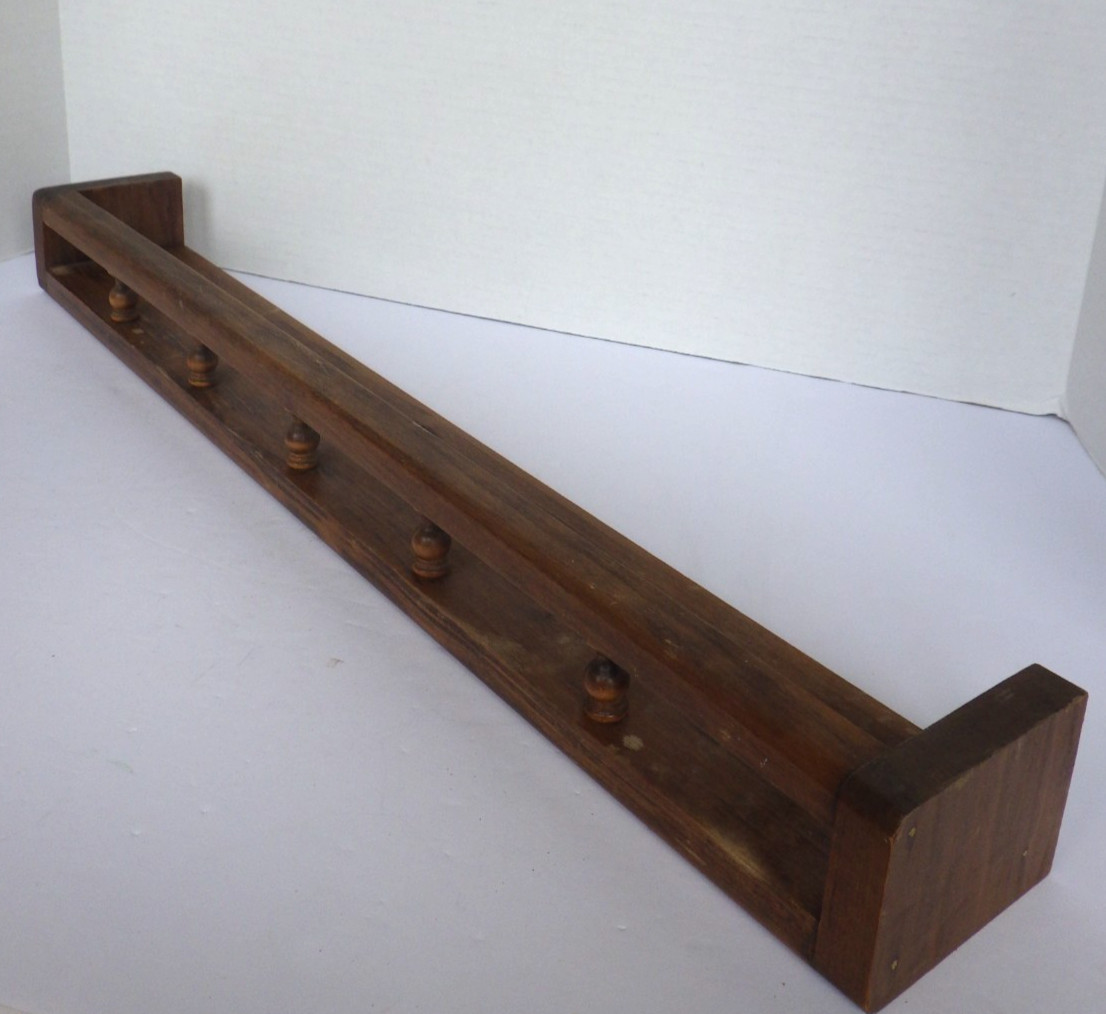 Vintage Wood Floating Wall Shelf Spindle Rail Plate Groove 24” Long