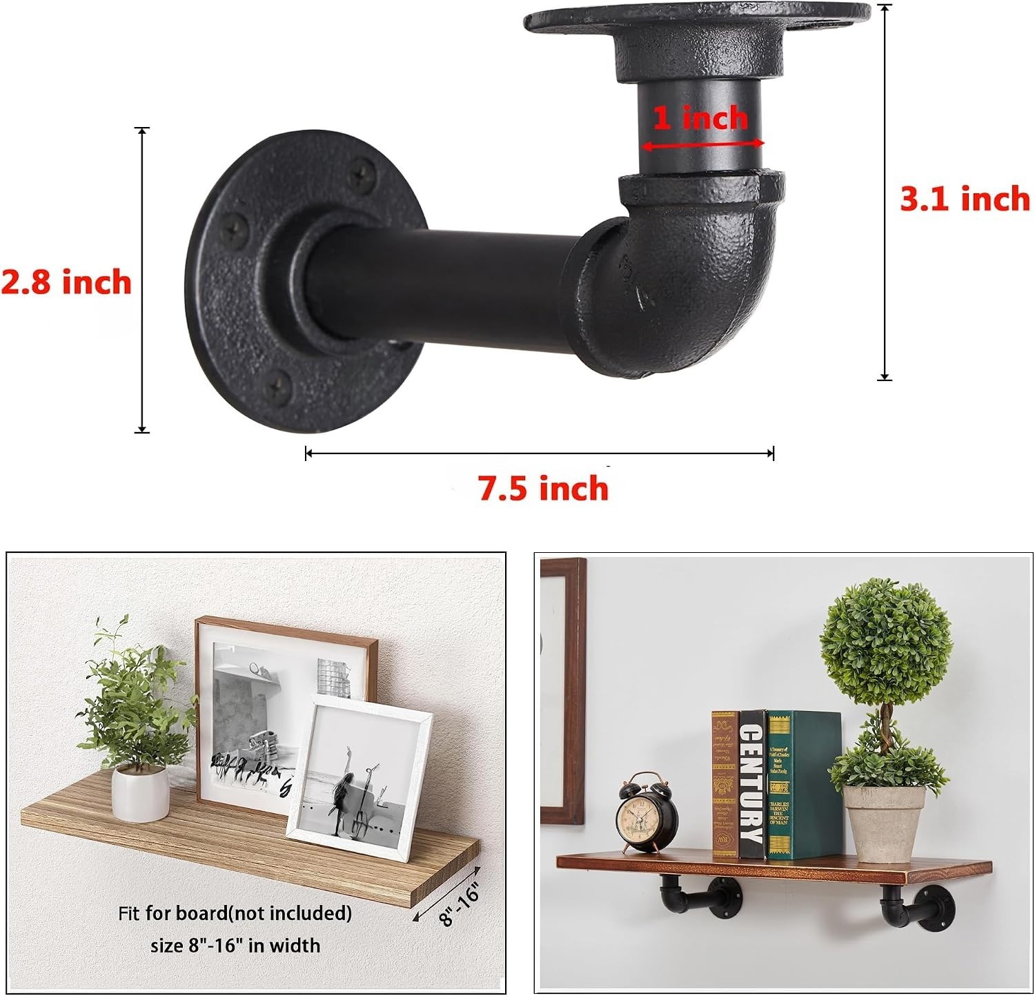 Durable Industrial Pipe Shelf Brackets, 7.5 Inch for Custom Shelving Solutions