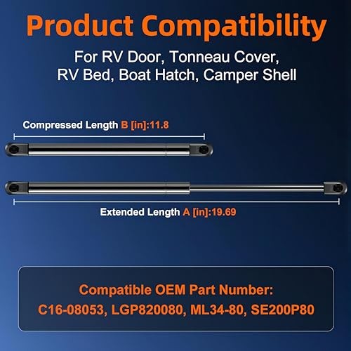 C16-08053 Lgp8-200-80 Gas Strut Spring – – Gas Prop Shock Lift 20in 80lb/356N
