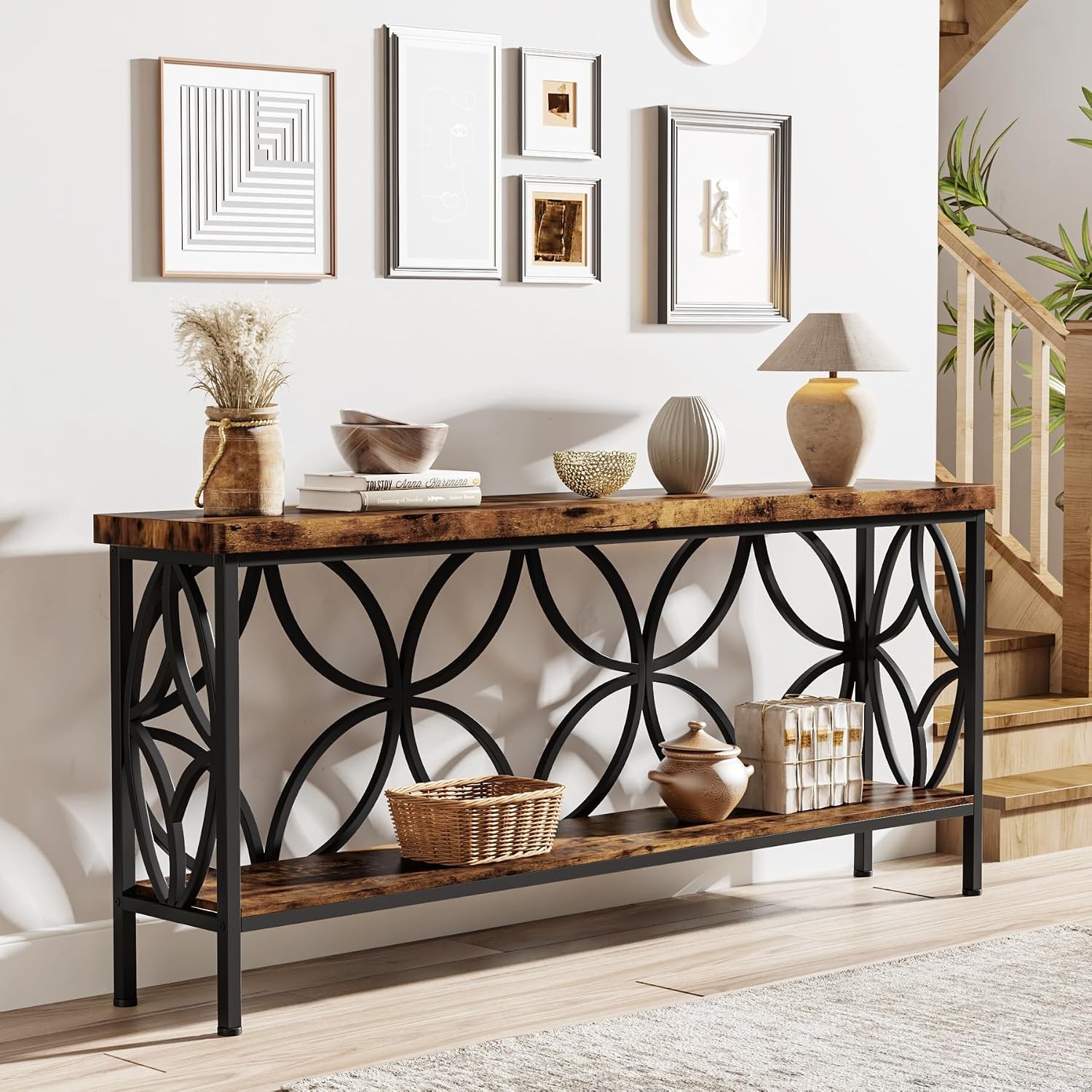70.9-Inch Narrow Sofa Table Industrial Long Sofa Table Behind Couch Entry