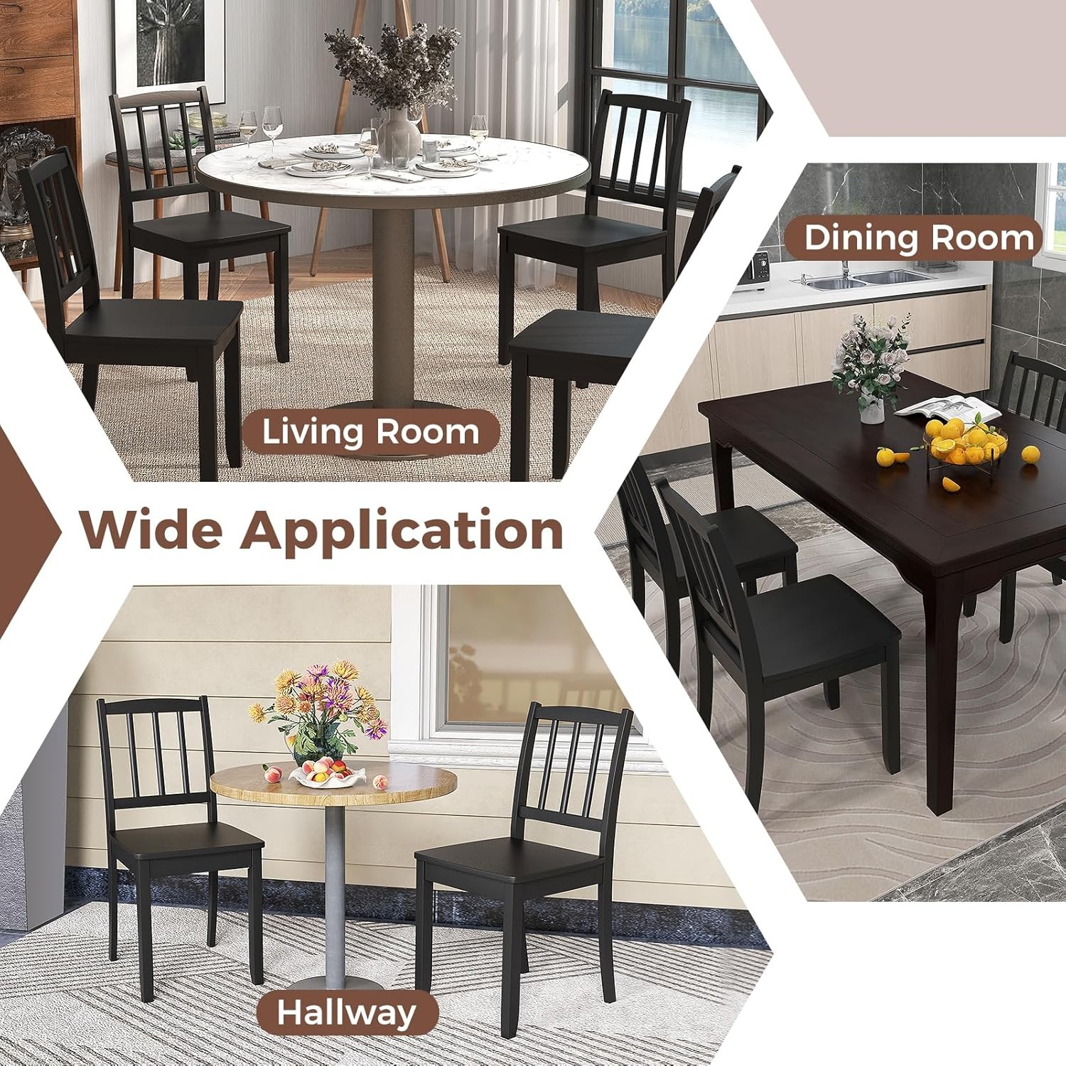 Wooden Dining Chairs Set of 2, Modern Kitchen Chairs w/Rubber Wood Legs & Curved