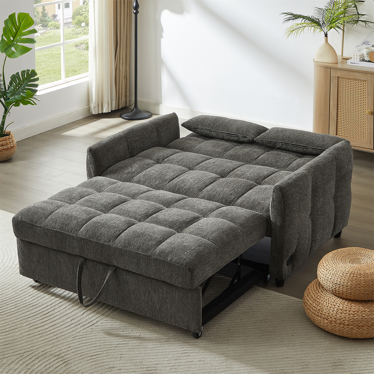 52.8” Convertible Sleeper Sofa Bed Loveseat Sofa 2 Seater Couch w/ Pull Out Bed