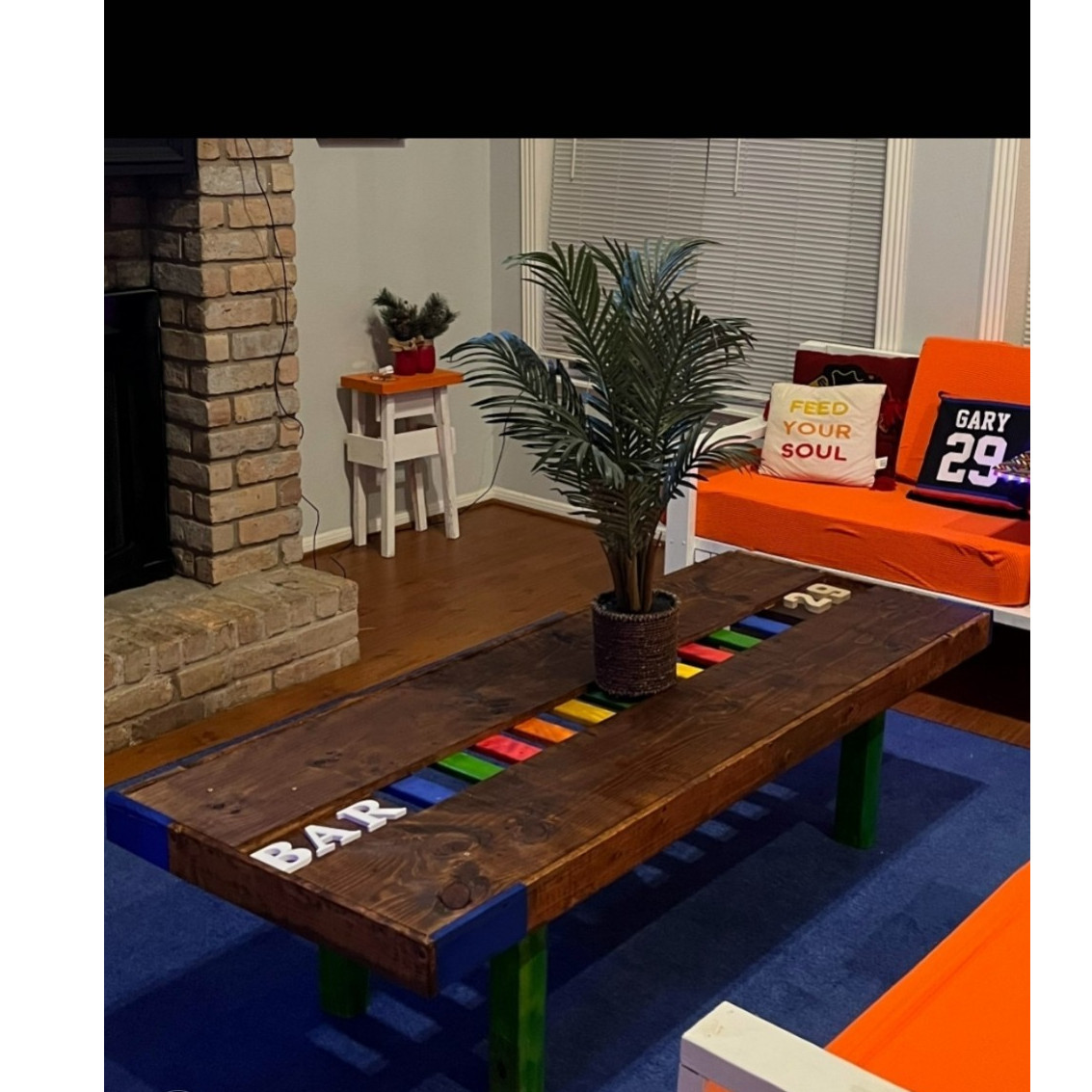 Handmade Rectangular Wood Coffee Table Dark Wood Brown Multicolor Inlay 64×36