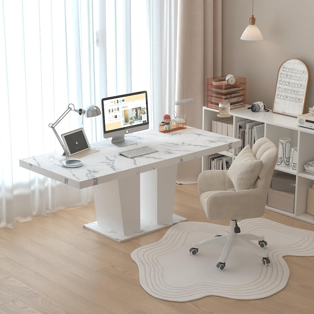 Extendable White Marble Dining Table for 6-10, Modern Rectangular Design