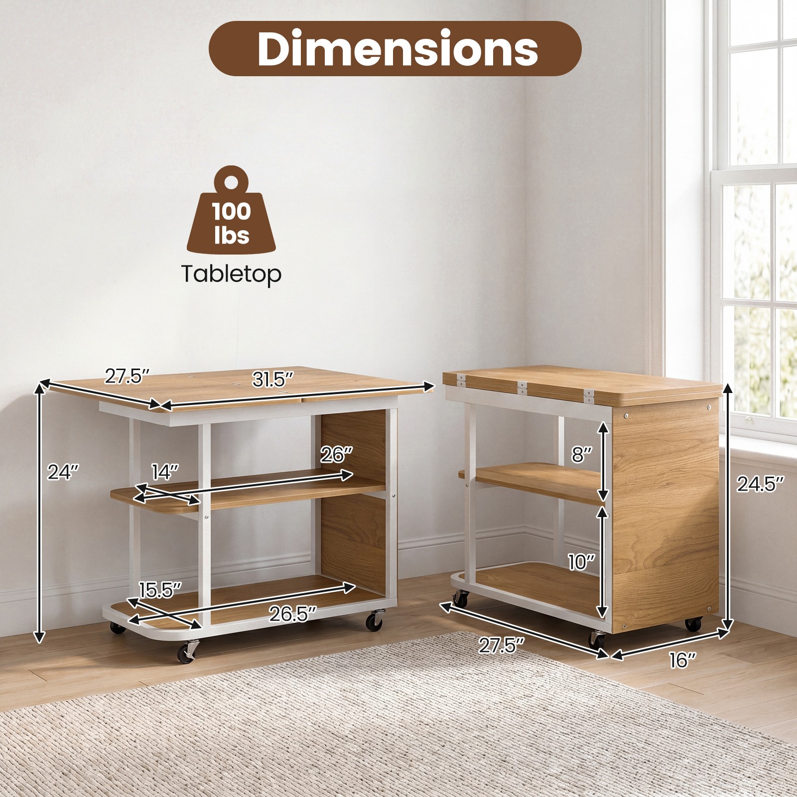 2PCS Sofa Side Table, Mobile Night Stand with Foldable Swivel Top, 2-Tier Shelf