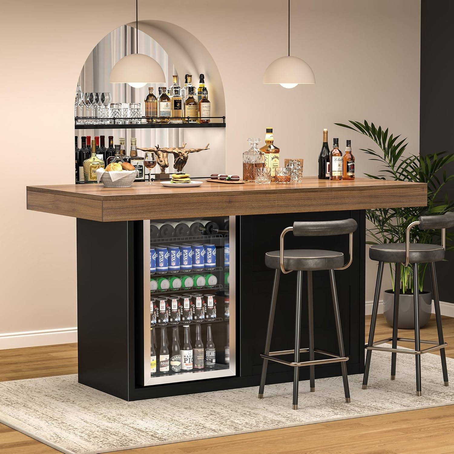 Bar Height Table with Fridge Space, 41.1″ H Counter Height Pub Tall Dining Table