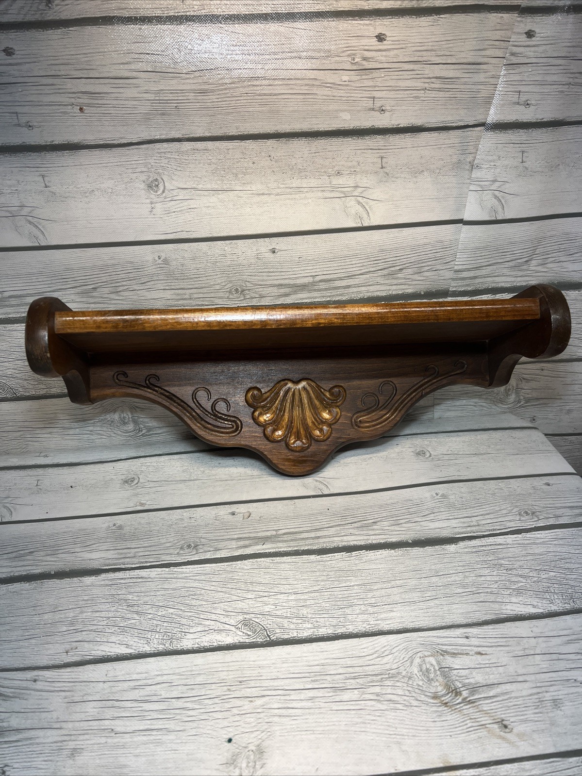 Vintage Shell Wall Sconce Wood Shelf Plate Display