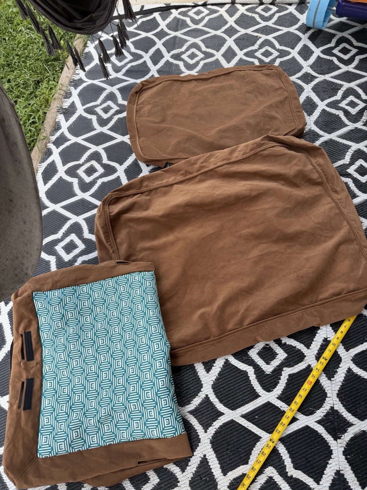 3 Piece Lovesac Sactionals Chocolate Velvet Seat Cover Set Cognac