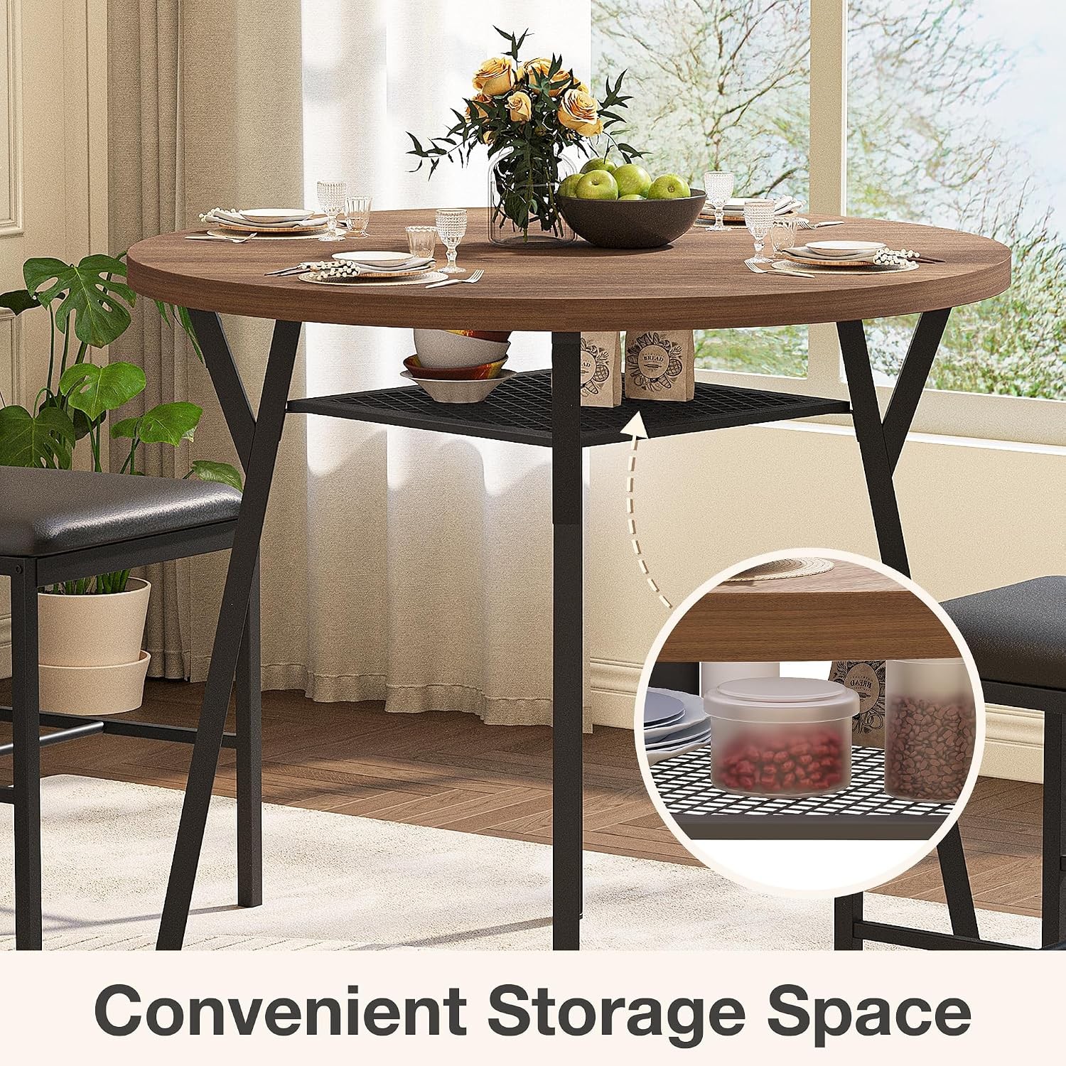 Round Dining Table Set for 4, Kitchen Table and Chairs for 4, Dining Room Circle