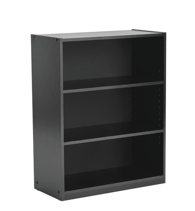 3-Shelf Bookcase Adjustable Shelves True Black Oak Storage Organizer