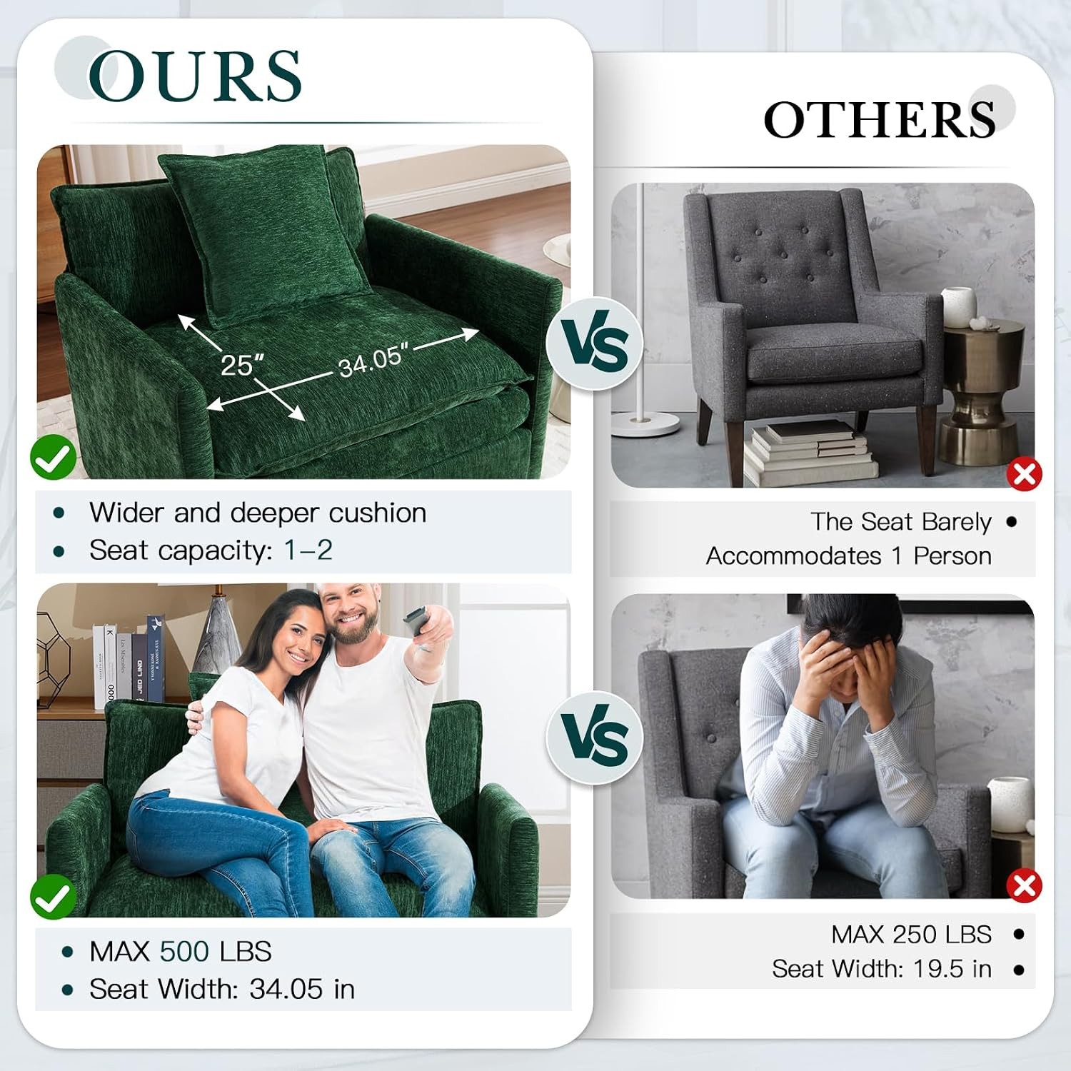 Oversized Chenille Accent Armchair with Ottoman Comfy Lounge Sofa
