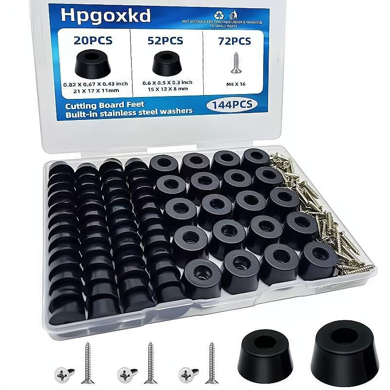 144PCS Cutting Board Feet Non Slip with Stainless Washer Screws,2 Sizes Screw…