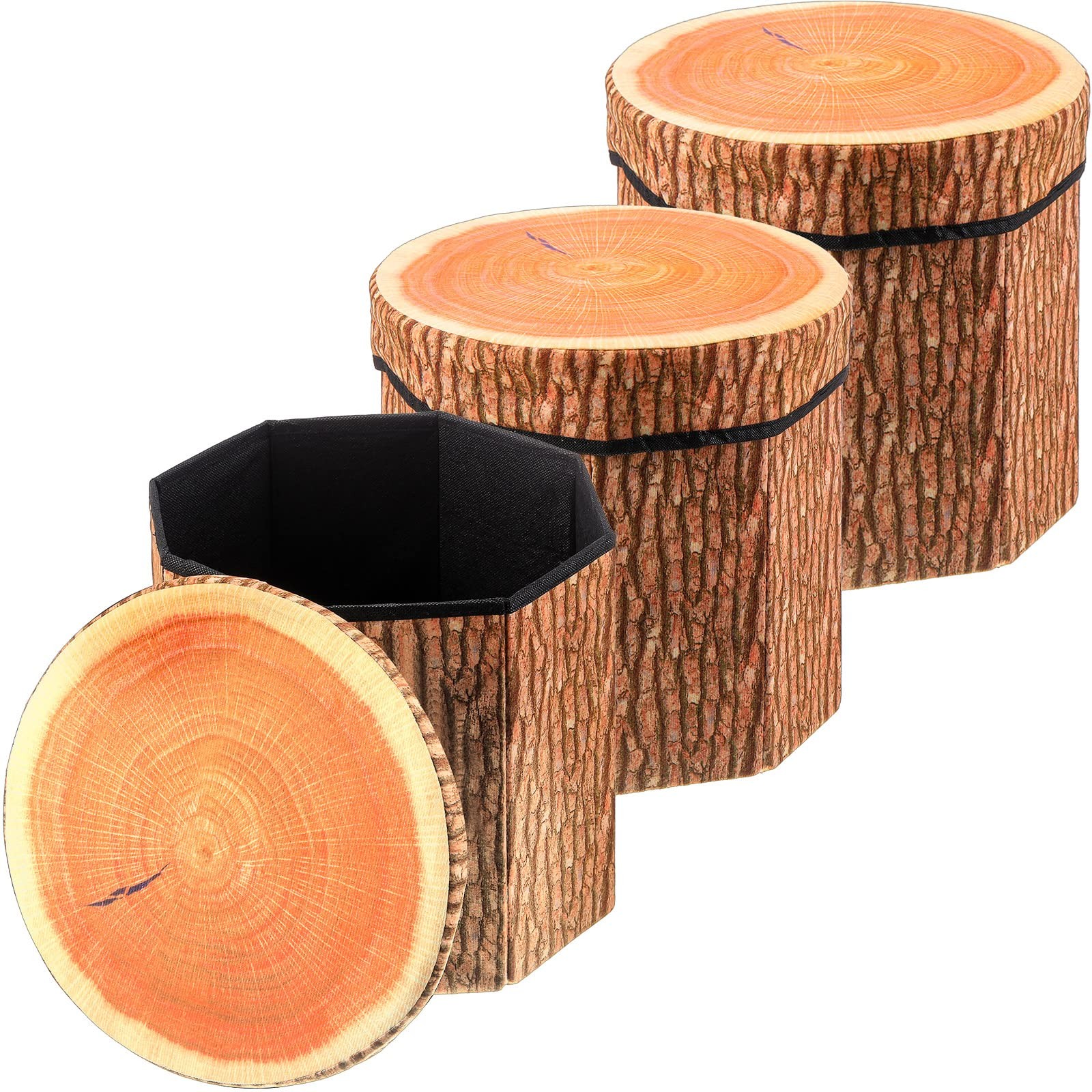 3 Pack Tree Stump Storage Stool 12×12 Inch Folding Toy Box Foam Classic