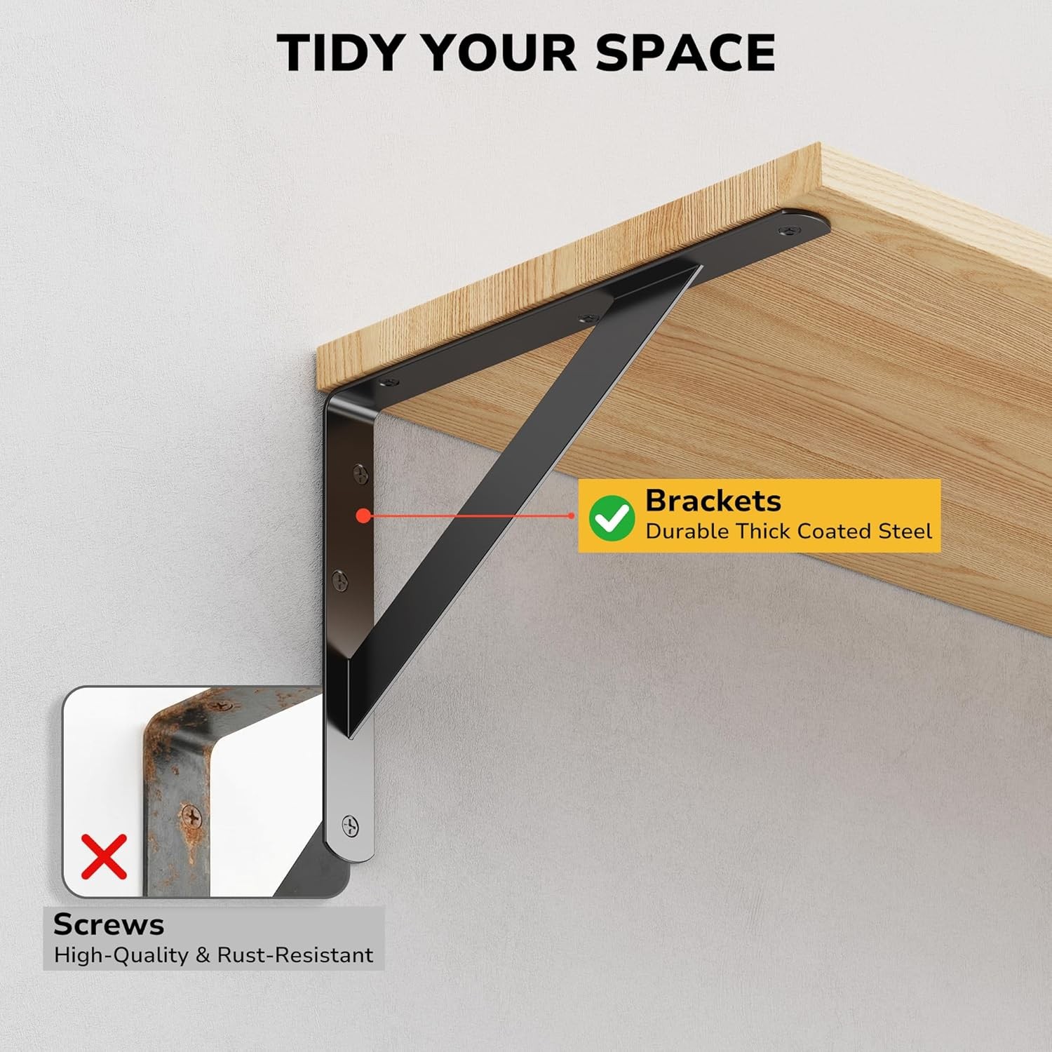 10 Pack 12 Inch Shelf Bracket Heavy Duty L Wall Brackets for Floating Shelves