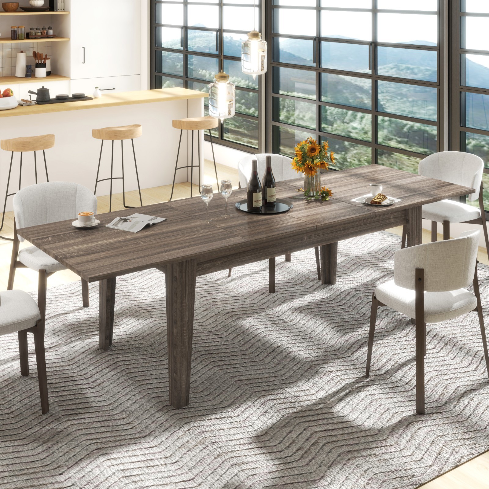 Dining Table,106.3 in Large Extendable Kitchen Table for Dining Room and Kitchen