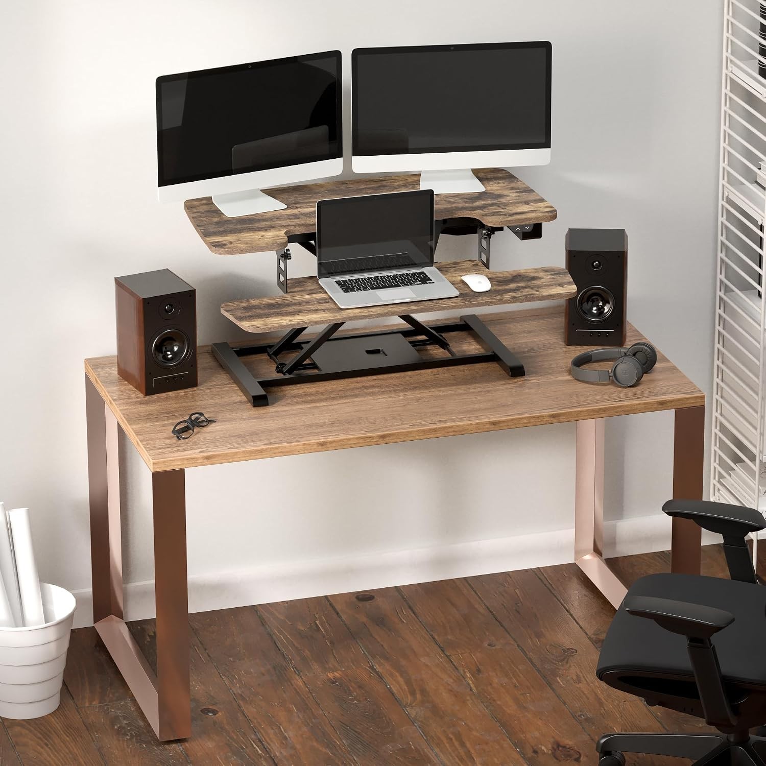 Polished Rustic 35″ Electric Standing Desk Riser – Easy Assembly & Durable Build