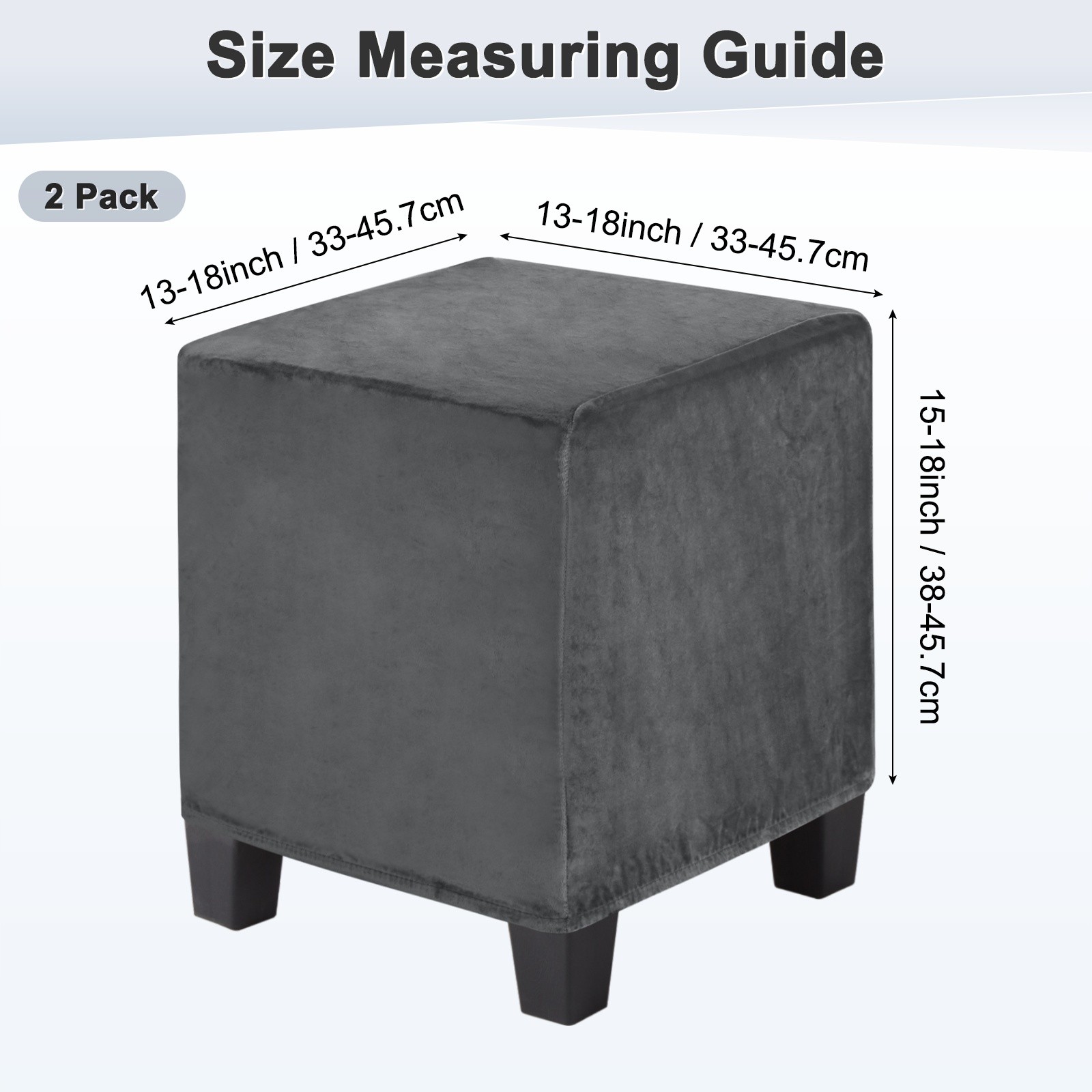 2-Pack 13″x13″x15″ Stretch Square Ottoman covers Footstool Protector Dark Gray