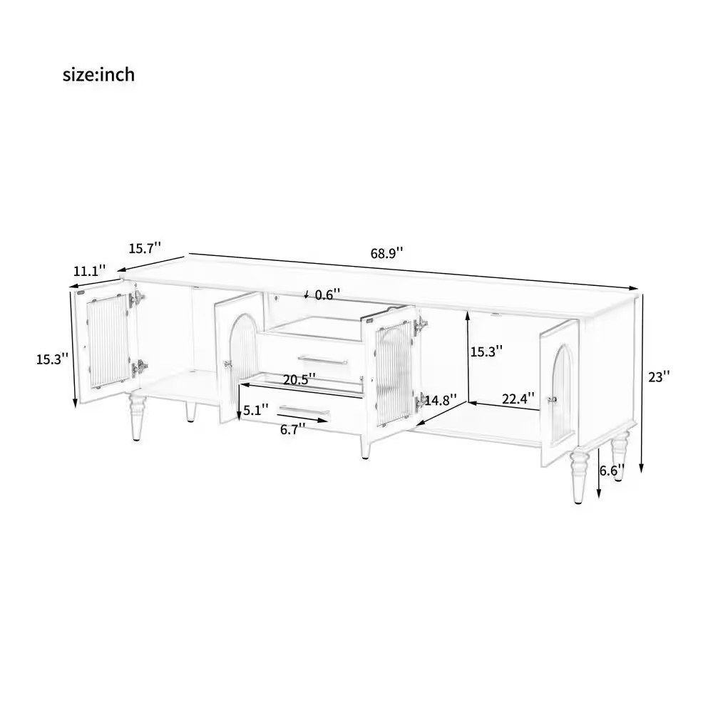 68.9 In. Black TV Stand Fits Tvs up to 75 In. with 2 Drawers and 5 Wood Legs