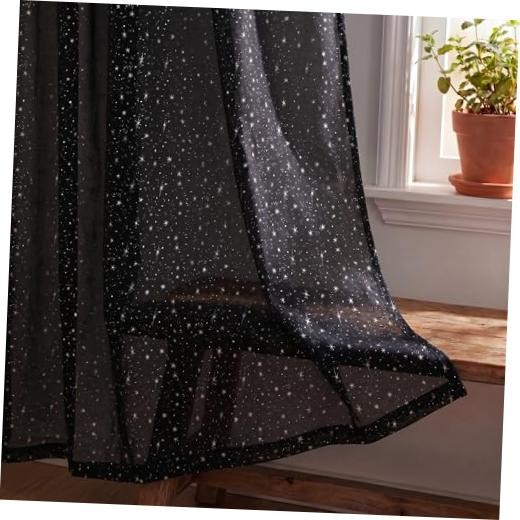 2Pcs Black Sheer Curtains 52x84in, 52″W x 84″L (Pack of 2) Black and Sliver