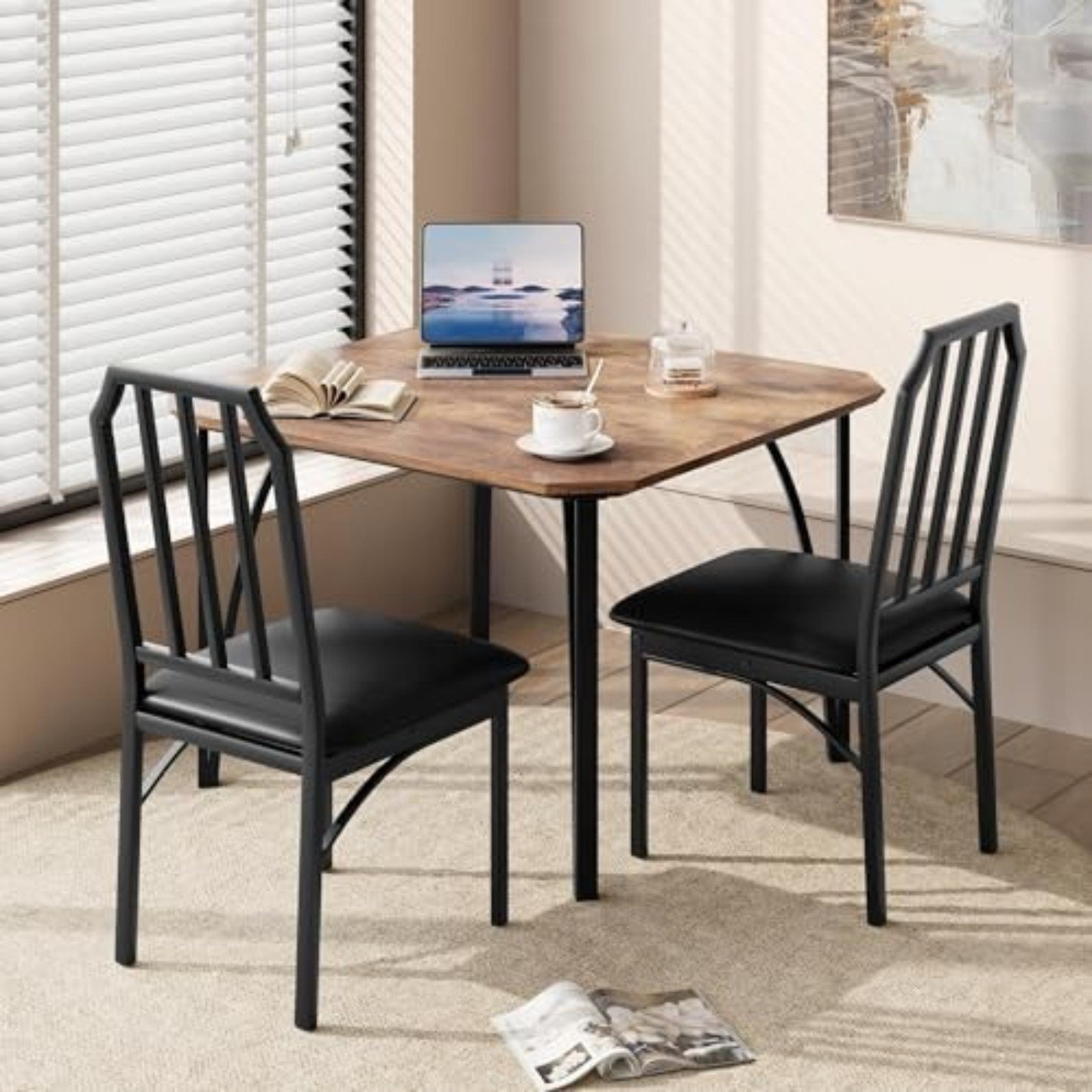 3 PCS Kitchen Dining Table Set for 2 Kitchen Table and Chair with Cushion Seat