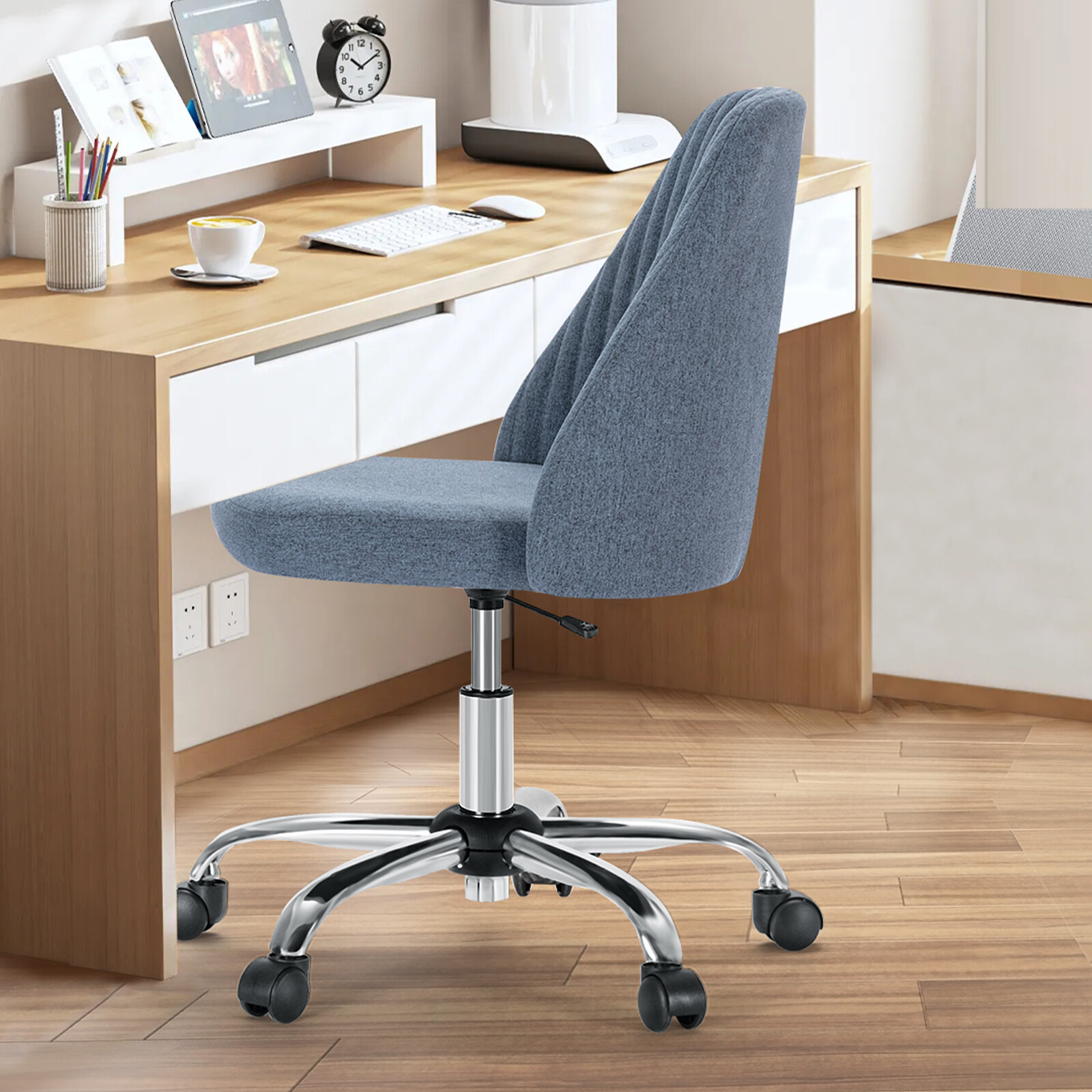 Office Chair Armless Chairs Cute Fabric Desk Adjustable Height Swivel Wheel