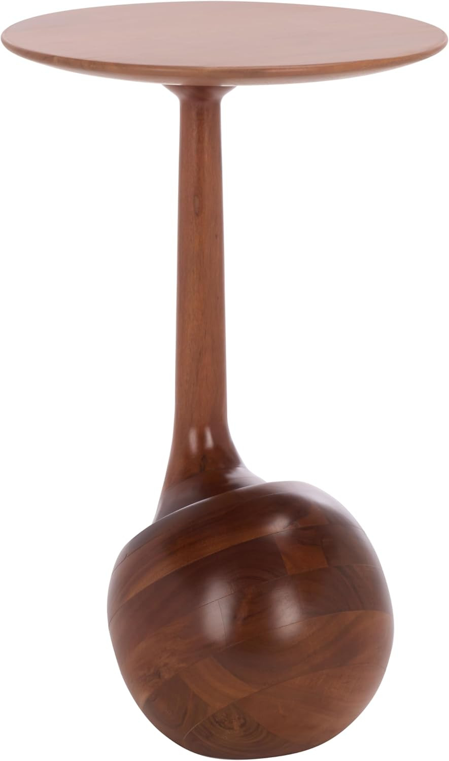 Irachi Solid Wood Accent Table with Sculptural Base in Walnut Finish