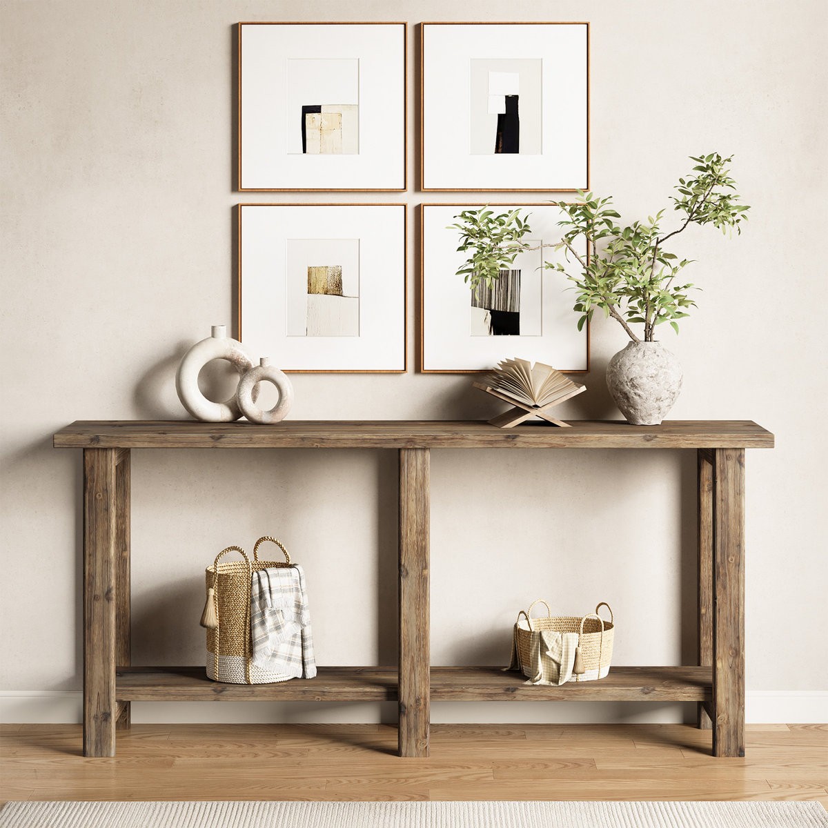 70.9-Inch Extra Long Solid Wood Console Table, Wooden Sofa Table for Entryway