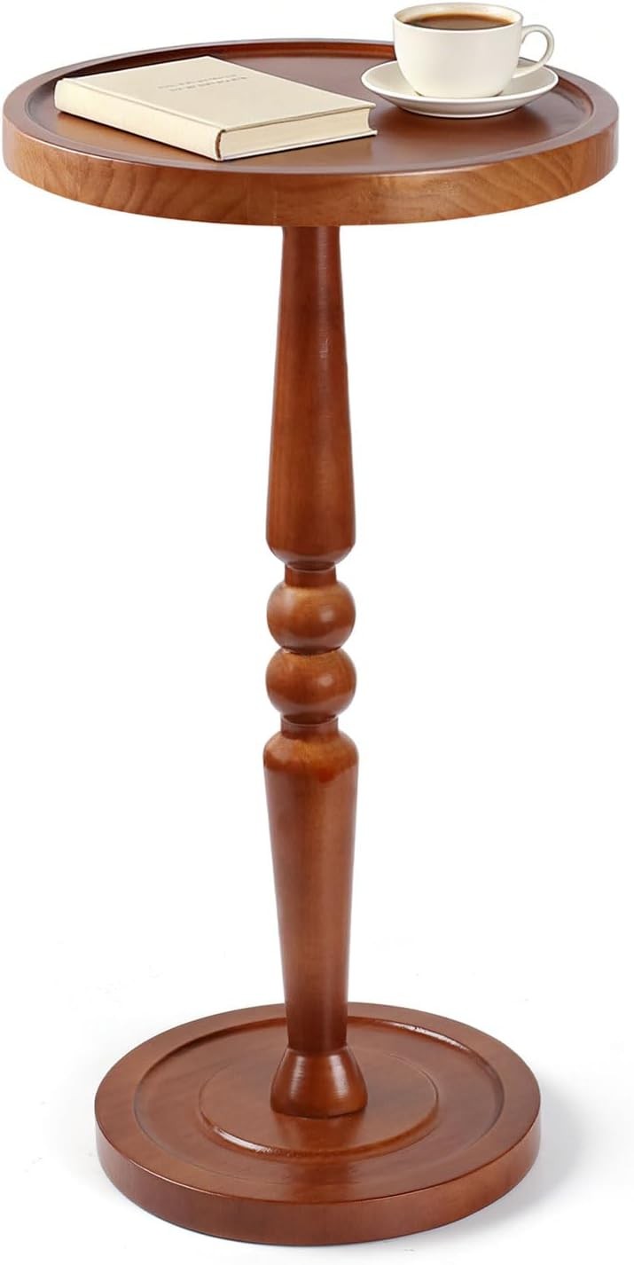 Small Side Table for Spaces, Rustic Circle End Small, Warm Brown