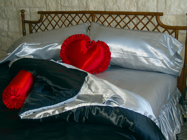 King Size Waterbed Sheet set with Stay Tuck Poles – RED Bridal Satin – US MADE