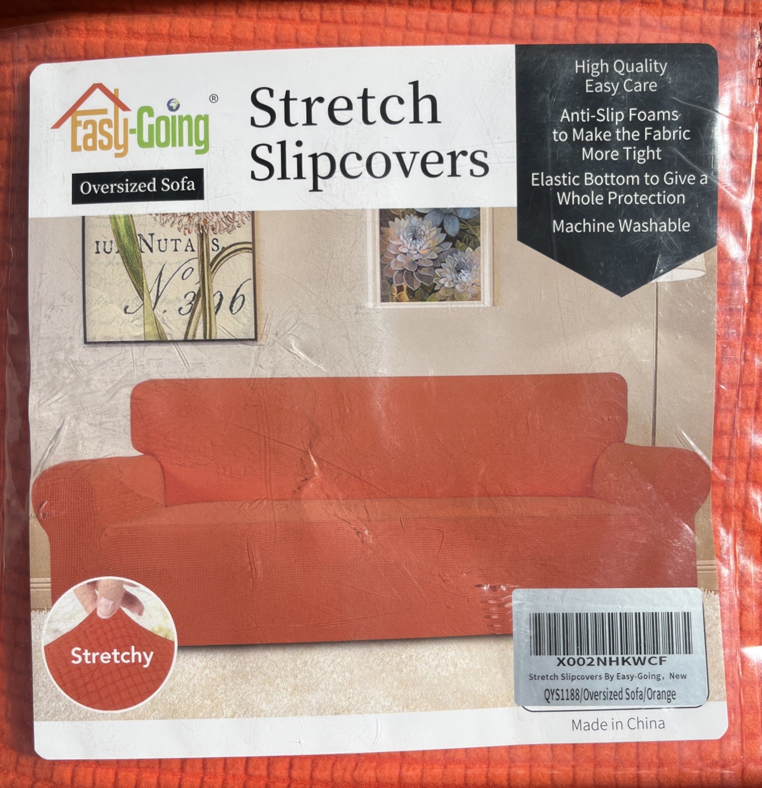 Easy-Going Stretch “Oversized Sofa” Slipcover 1 Piece “Gator” Orange NIP