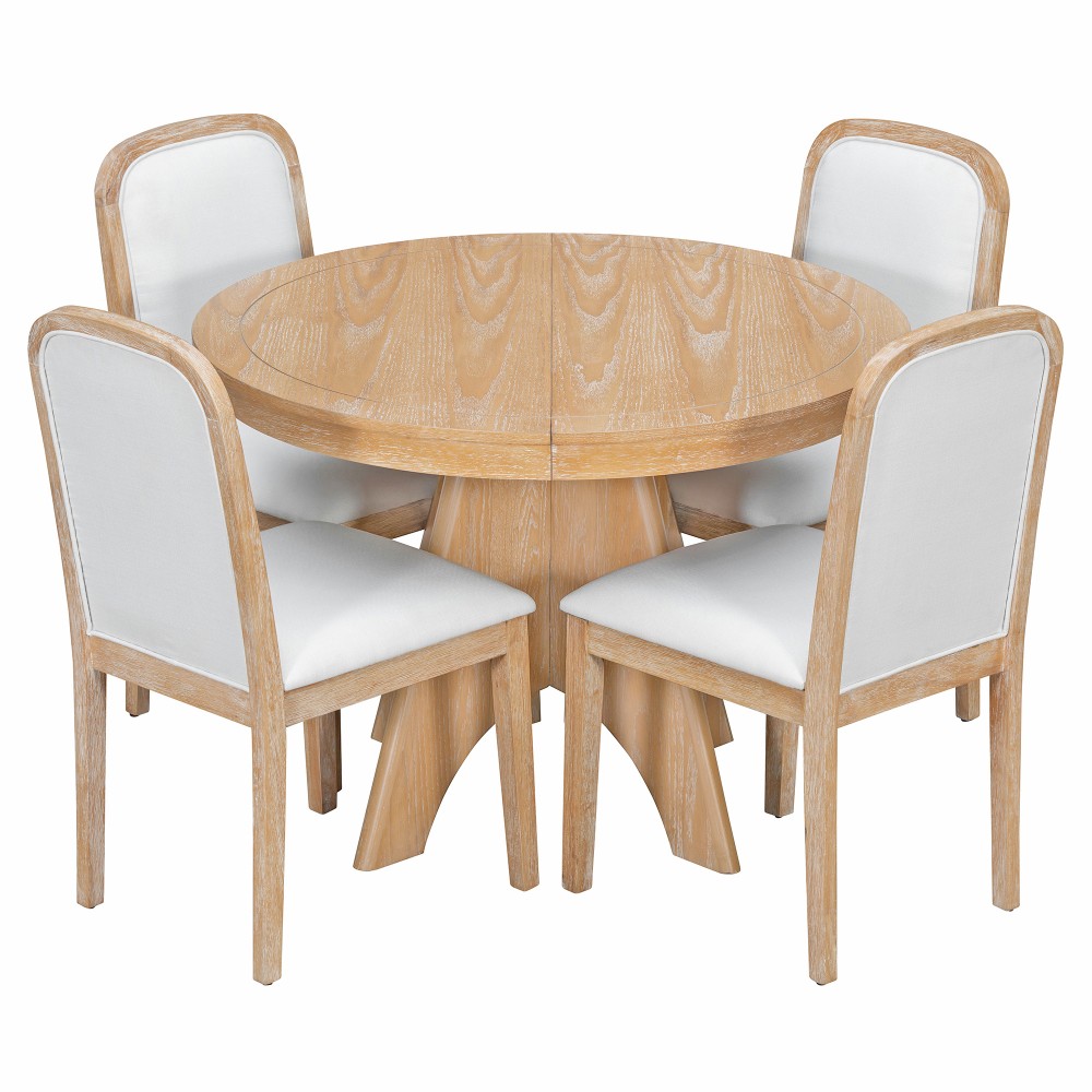 Vintage Extendable Dining Table Set for 4-6 with 4 Upholstered Chairs