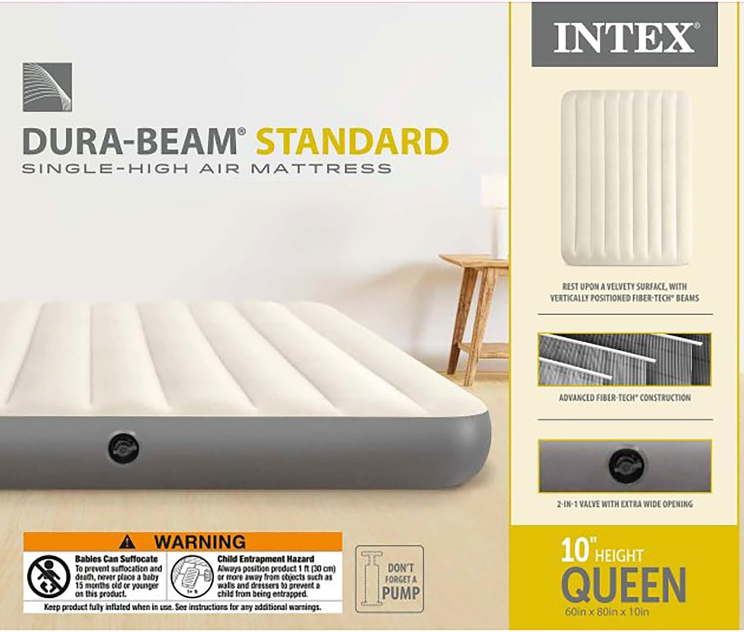 Intex 64103E Dura-Beam Standard Single-High Air Mattress: Fiber-Tech – Queen Siz