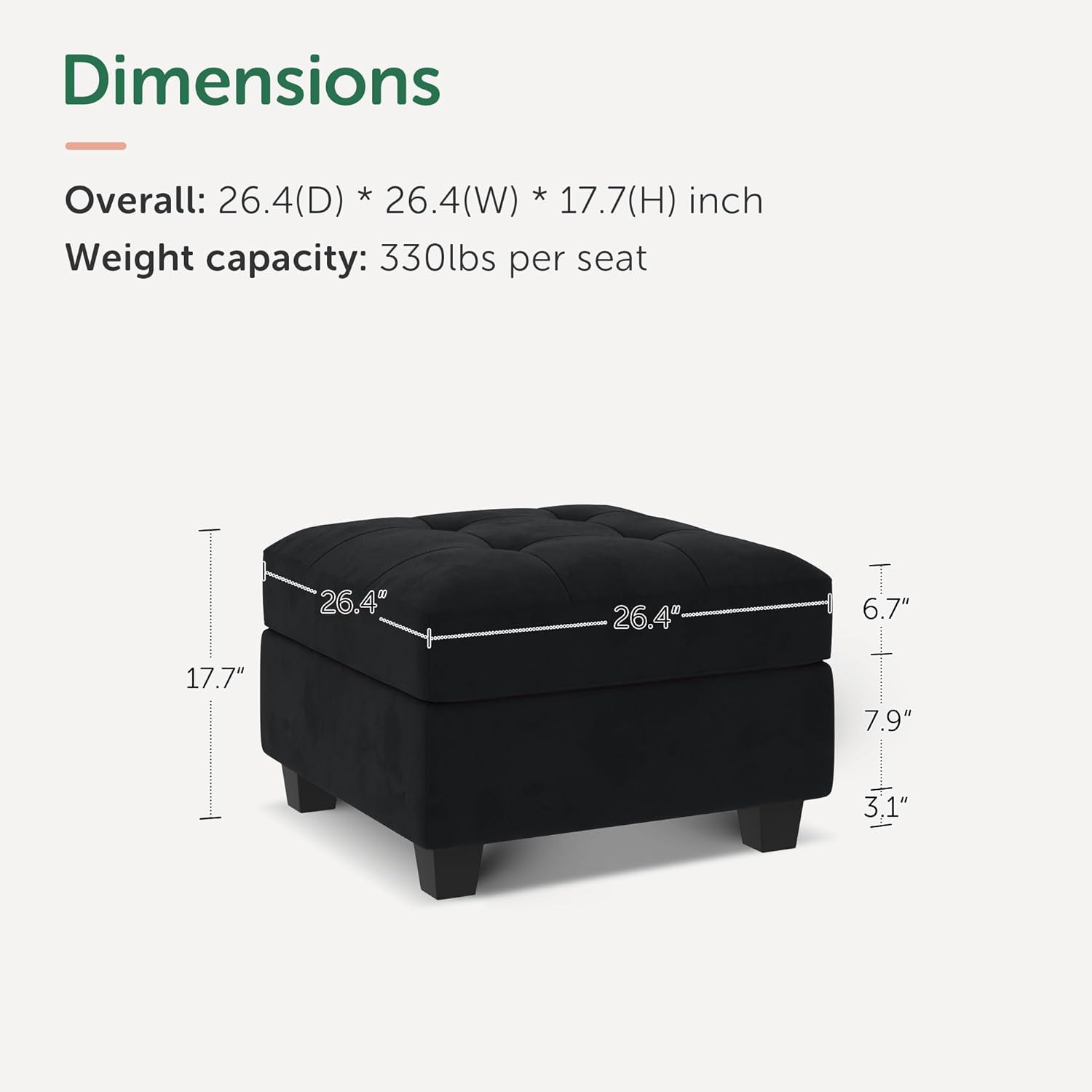 Velvet Tufted Square Ottoman for Modular Sectional Sofa – Black Storage Solution