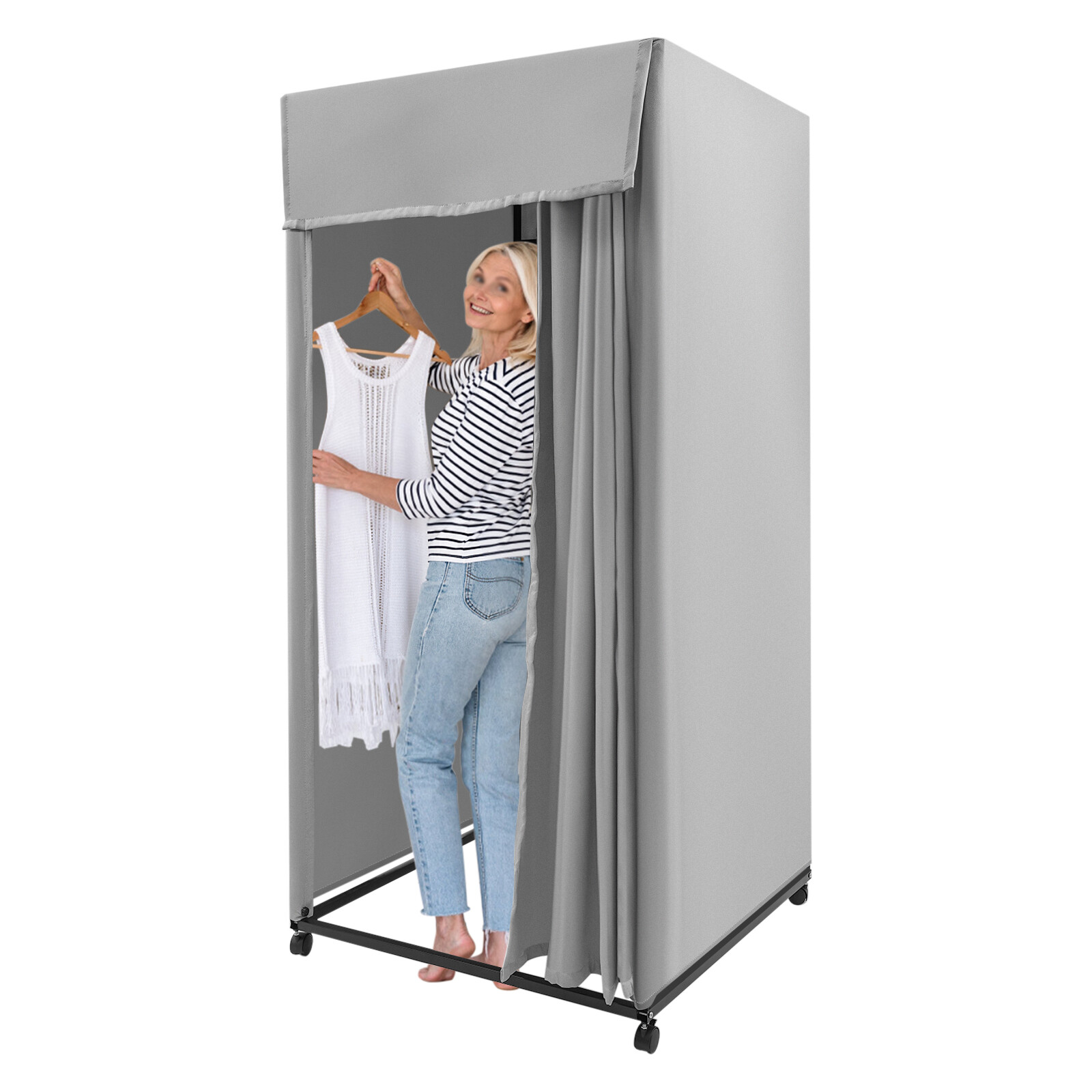200 X100x100cm Square Fitting Room Made Of Linen Fabric And 4 Universal Wheels