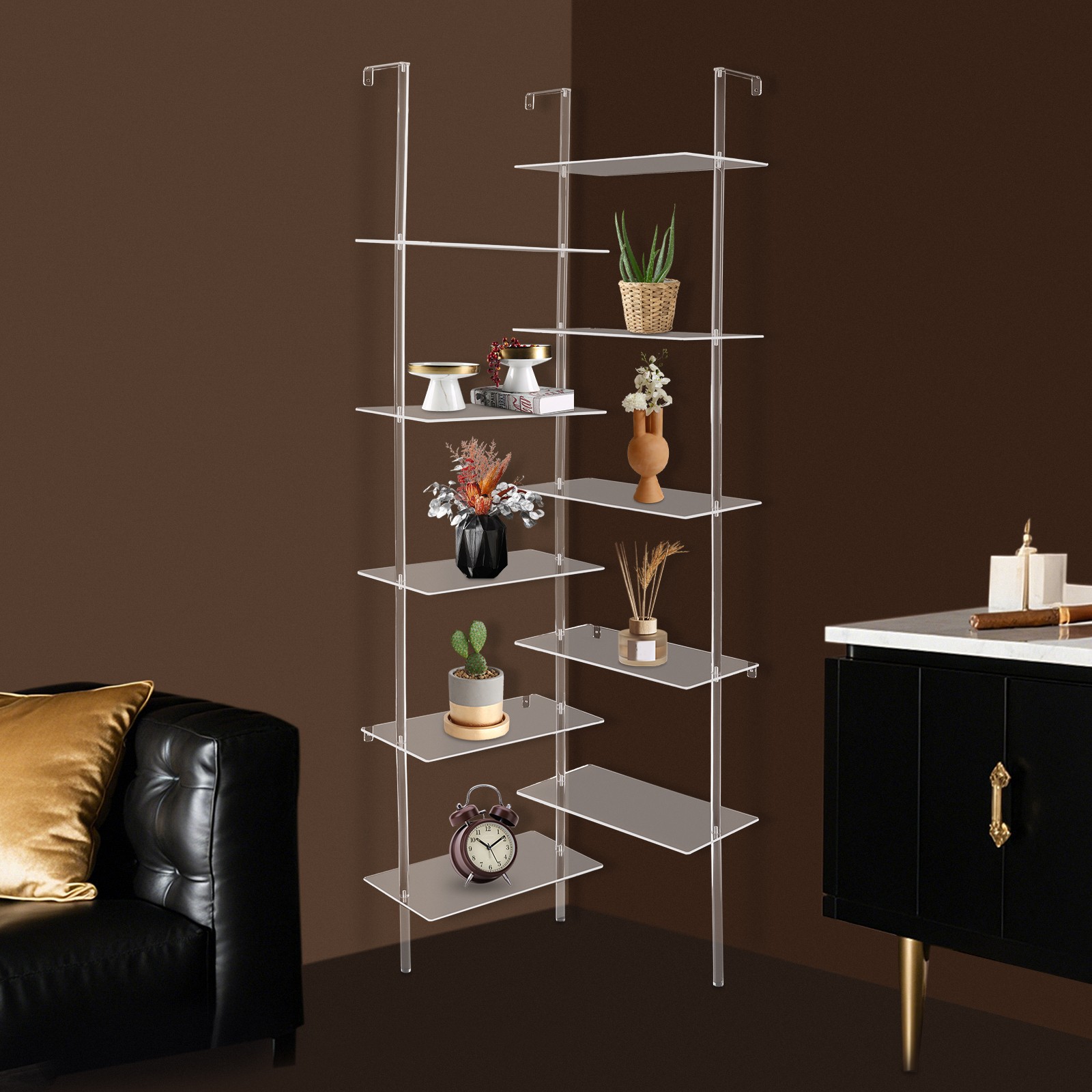 5-tier Corner Acrylic Geometric Shelf Rack, Bookshelf For Living Room Bathroom