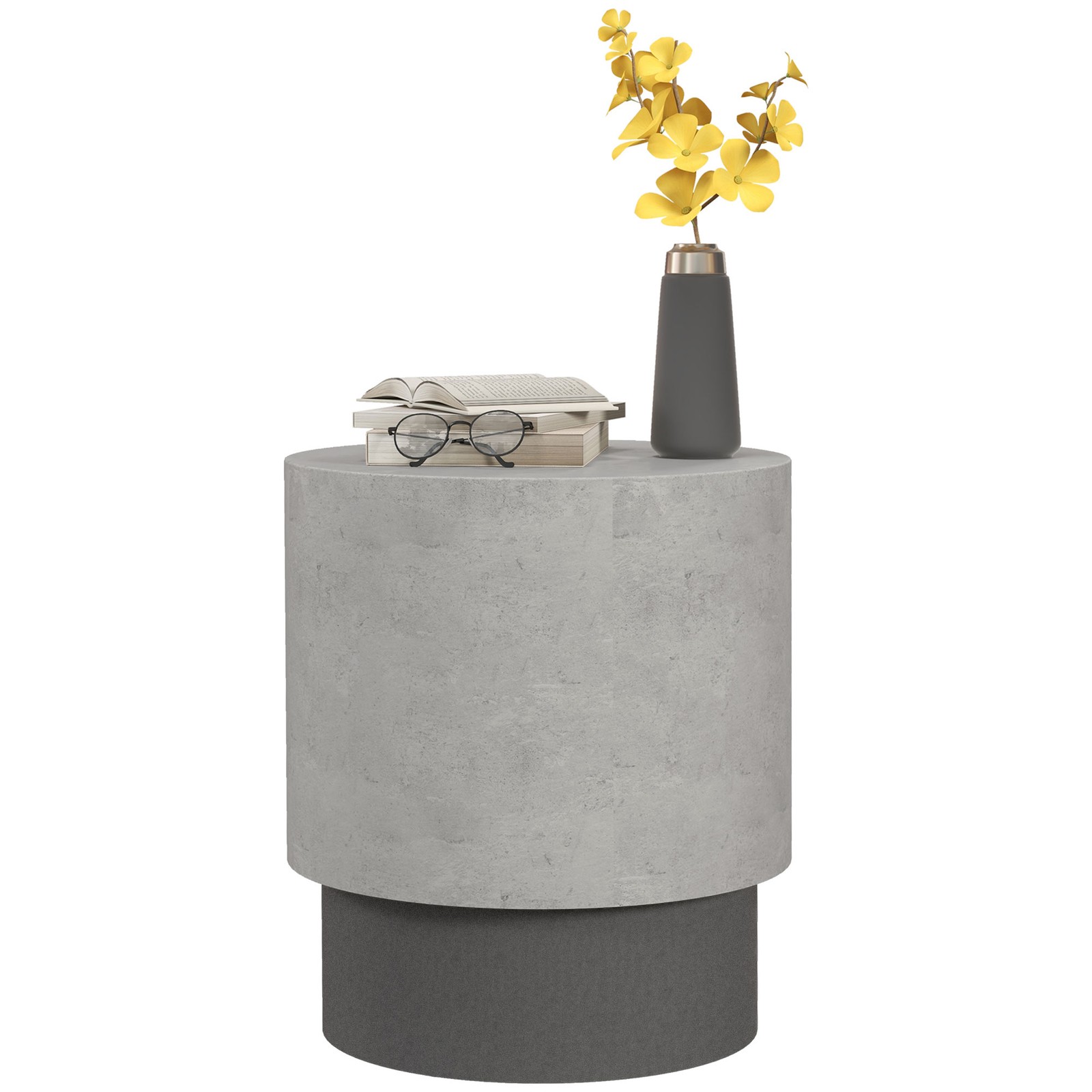 Accent Table with Concrete Finish, Round Side Table for Indoor, Outdoor Gray