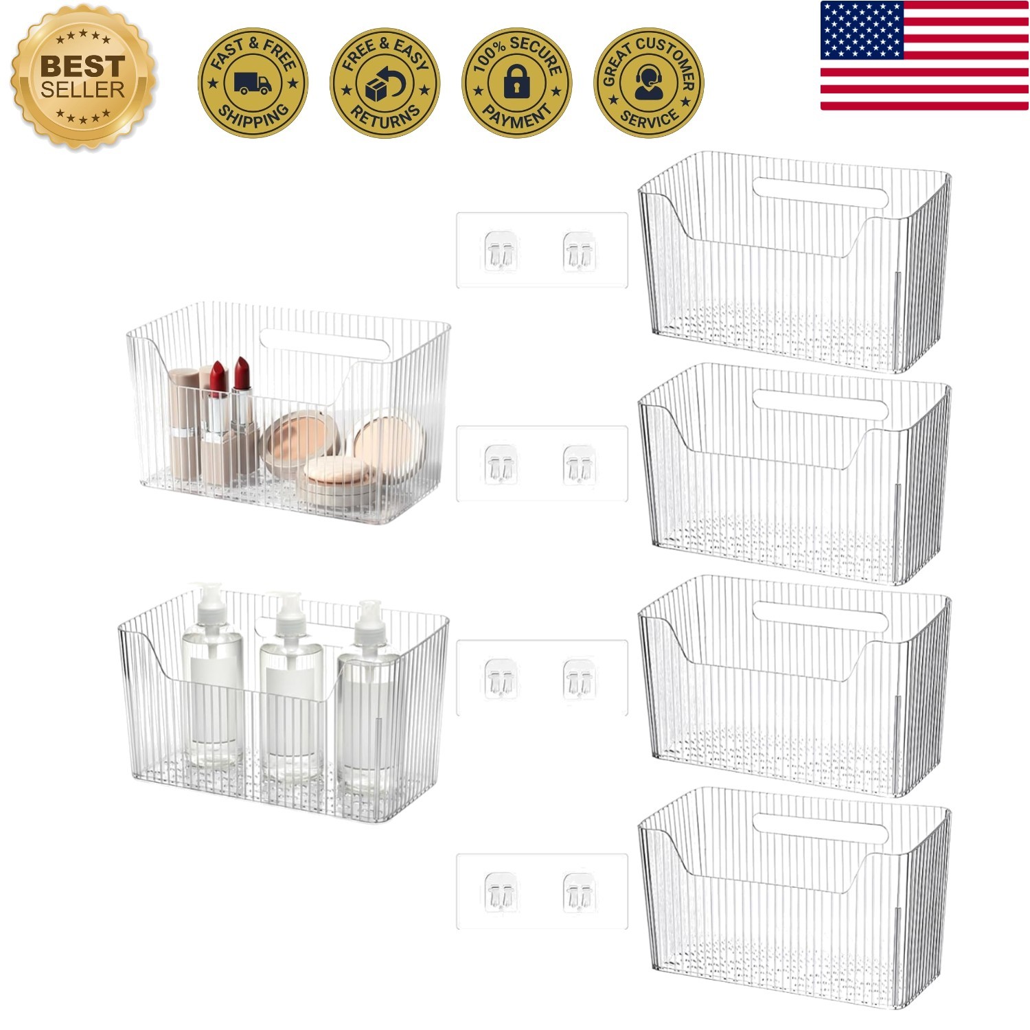 Maximize Space with 4 Clear Adhesive Cabinet Door Organizers – Easy Install