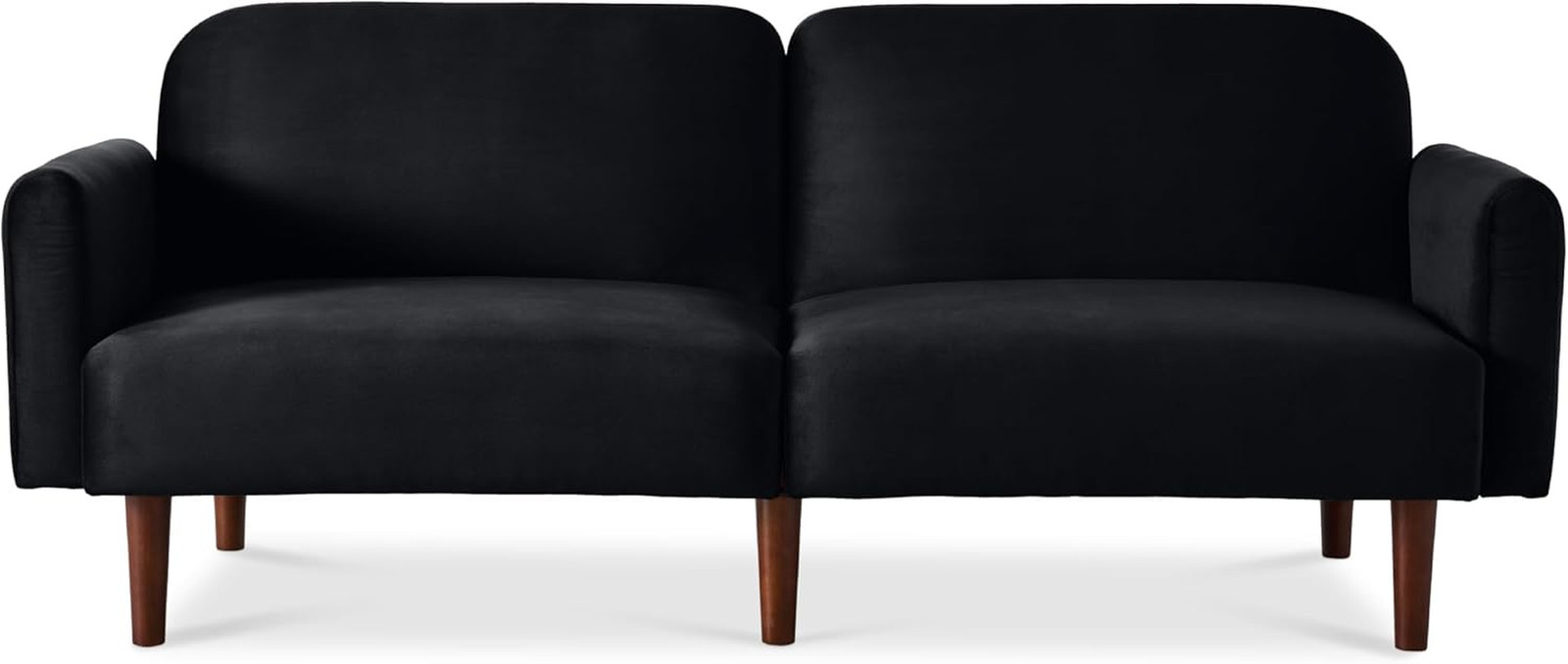 Onyx Black Mid Century Velvet Loveseat Sofa Bed with Removable Armrest