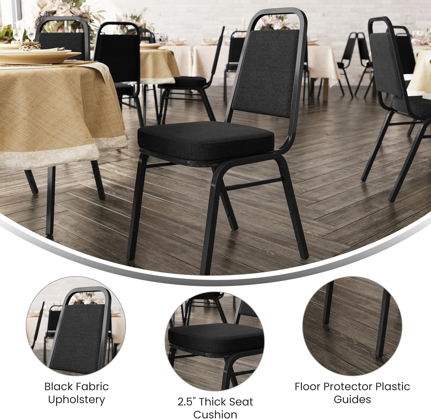 Hercules Trapezoidal Back Stackable Banquet Chair Black Black Fabric Black Frame