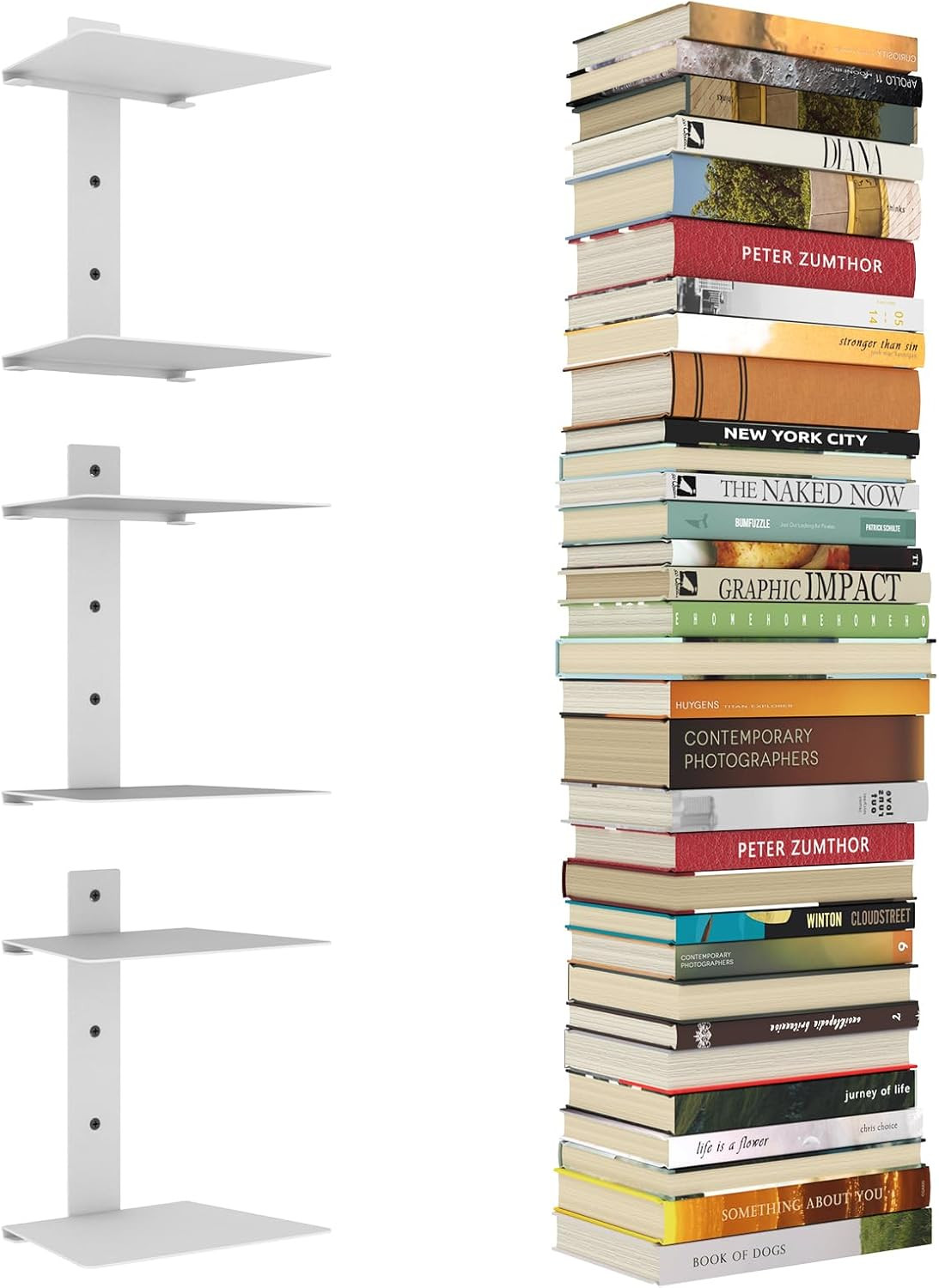 Invisible Floating Bookshelves for Wall, 6 Tier Vertical Spine Book Tower, Heavy