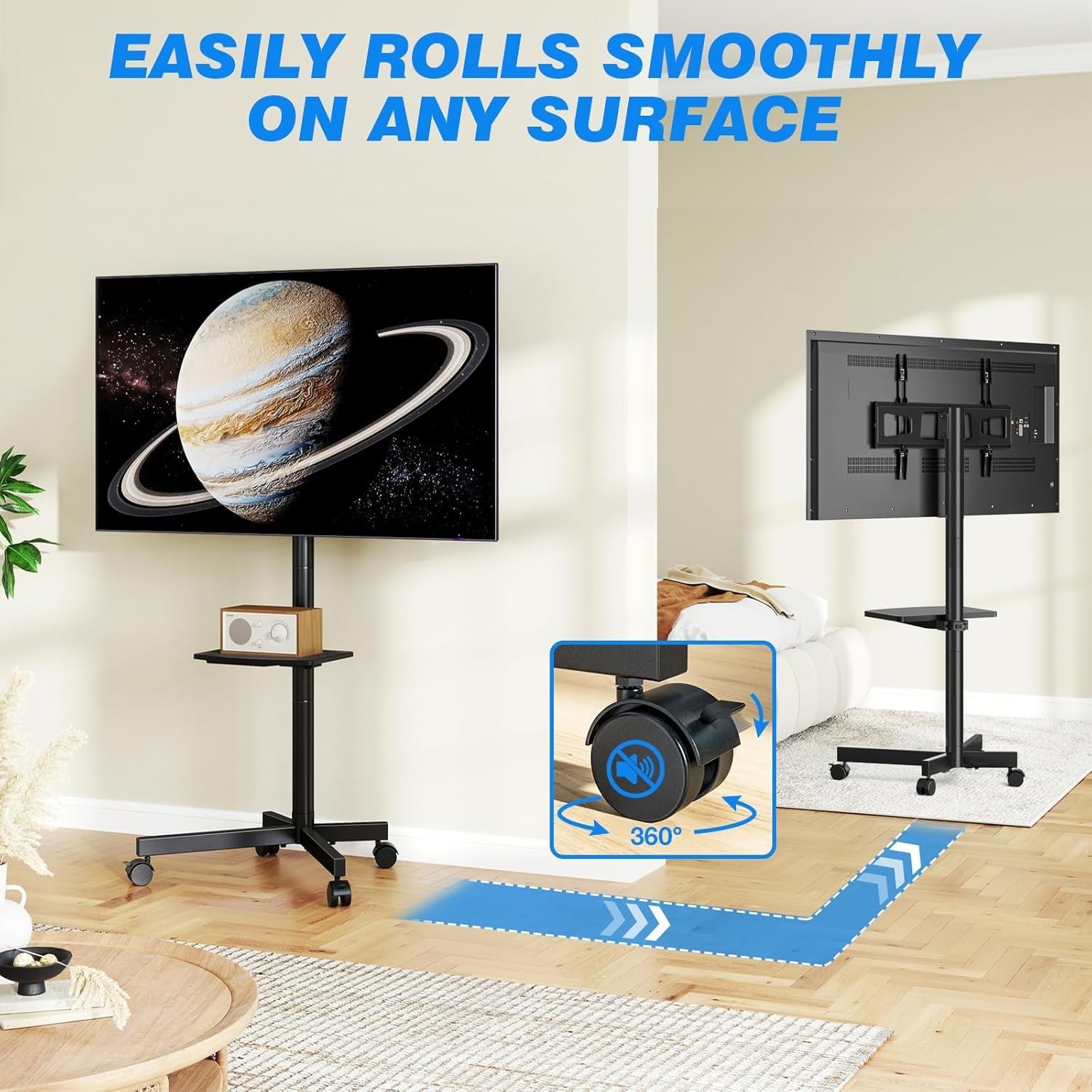 Rolling TV Stand with Shelf for 23-60″ TVs up to 88lbs Portable Mobile TV Cart