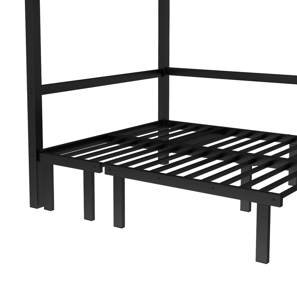 Full over Full size Bed pull-out Metal Bunk Bed, lower bunk can be pulled out