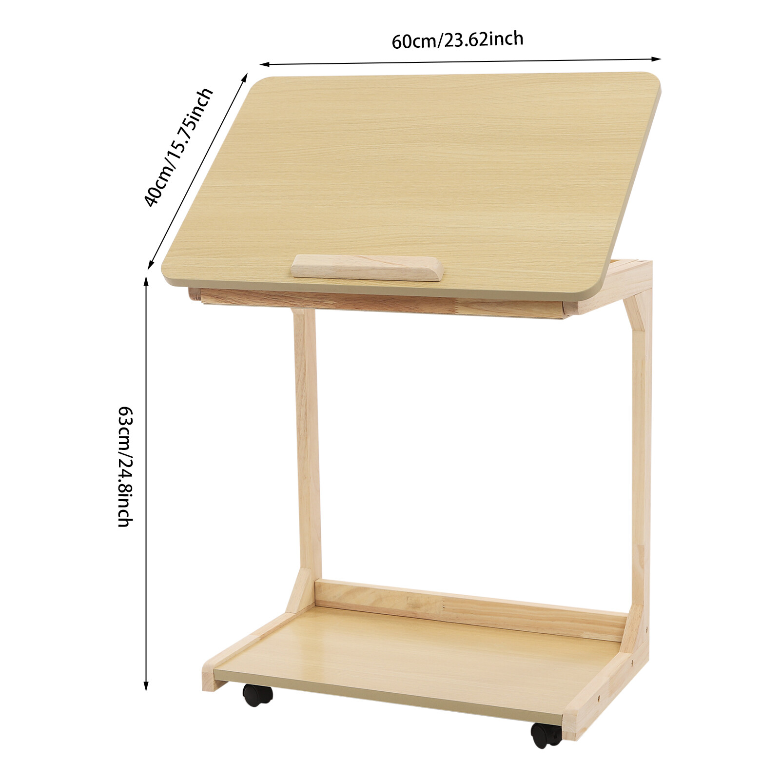 C Shaped End Table 23.62*15.75*24.8in Sofa Table Adjustable Tilt Angle W/ Wheels