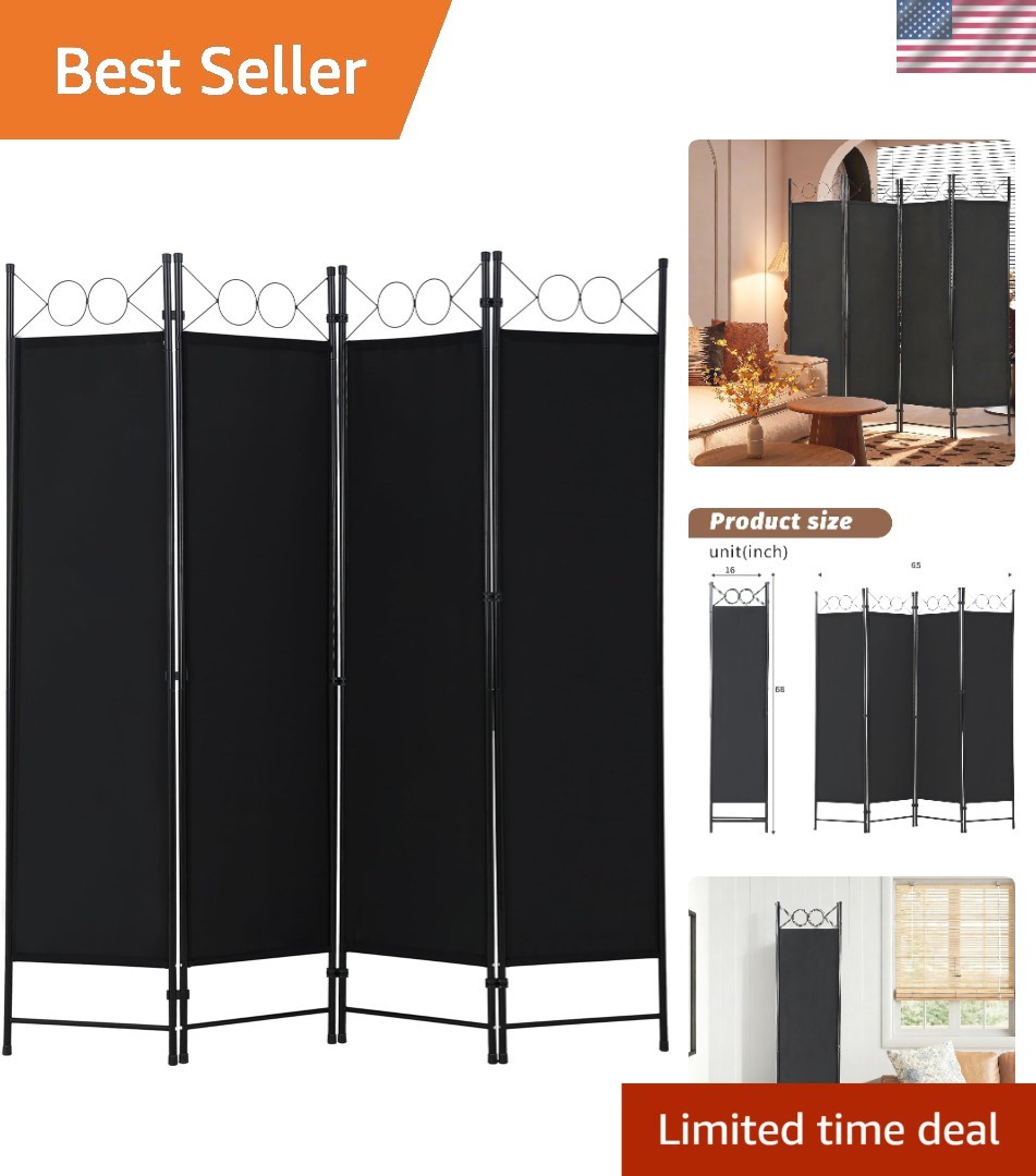 Coal Black 6FT Room Divider – Portable 4 Panel Partition for Flexible Layouts