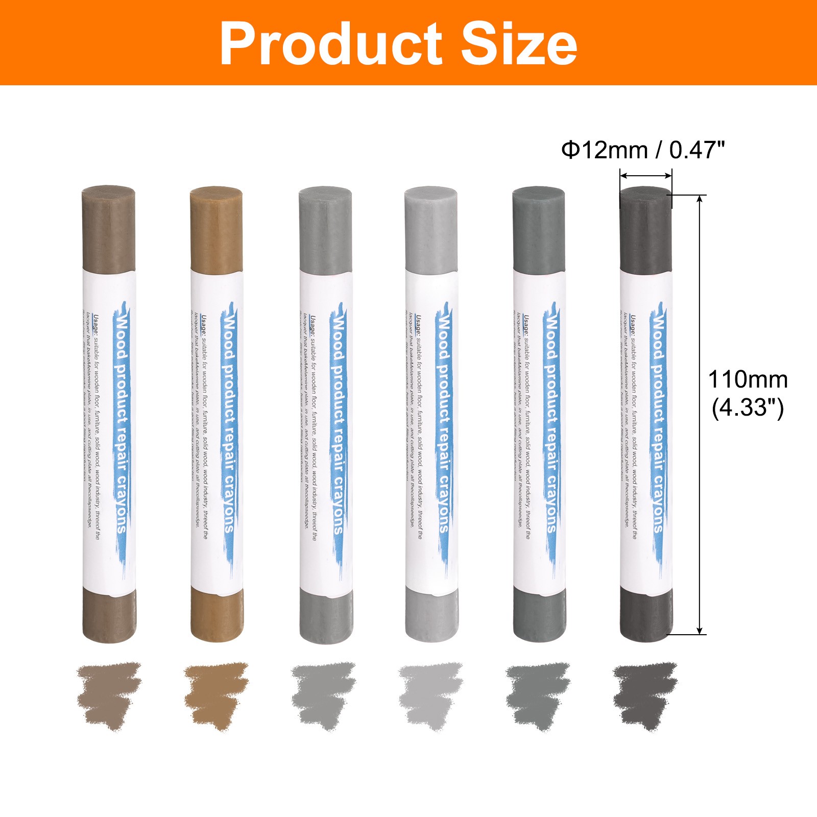 6pcs Wood Filler Sticks 6 Colors Wax Sticks Kit for Scratches Gray