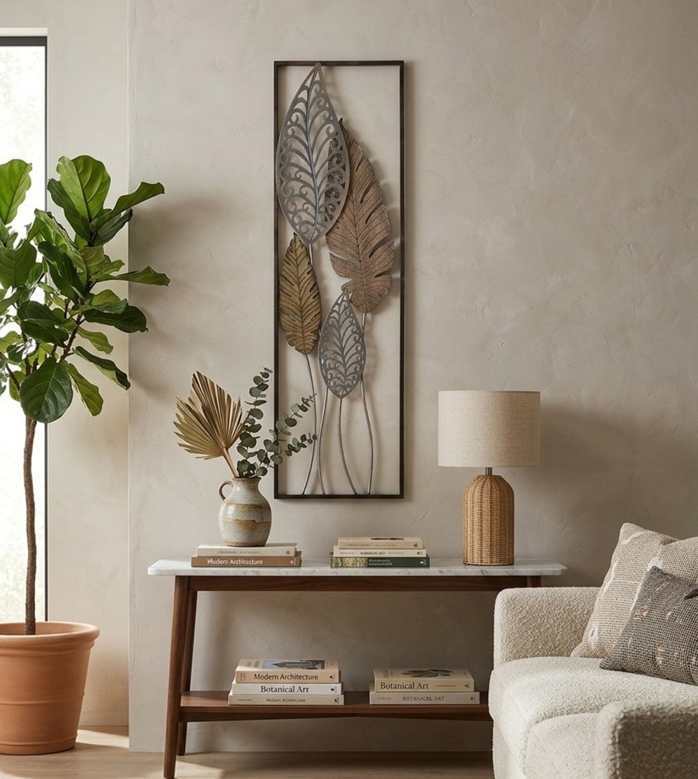 Modern Iron Frame Leaf Design Gold And Silver FM-102 Wall Decor